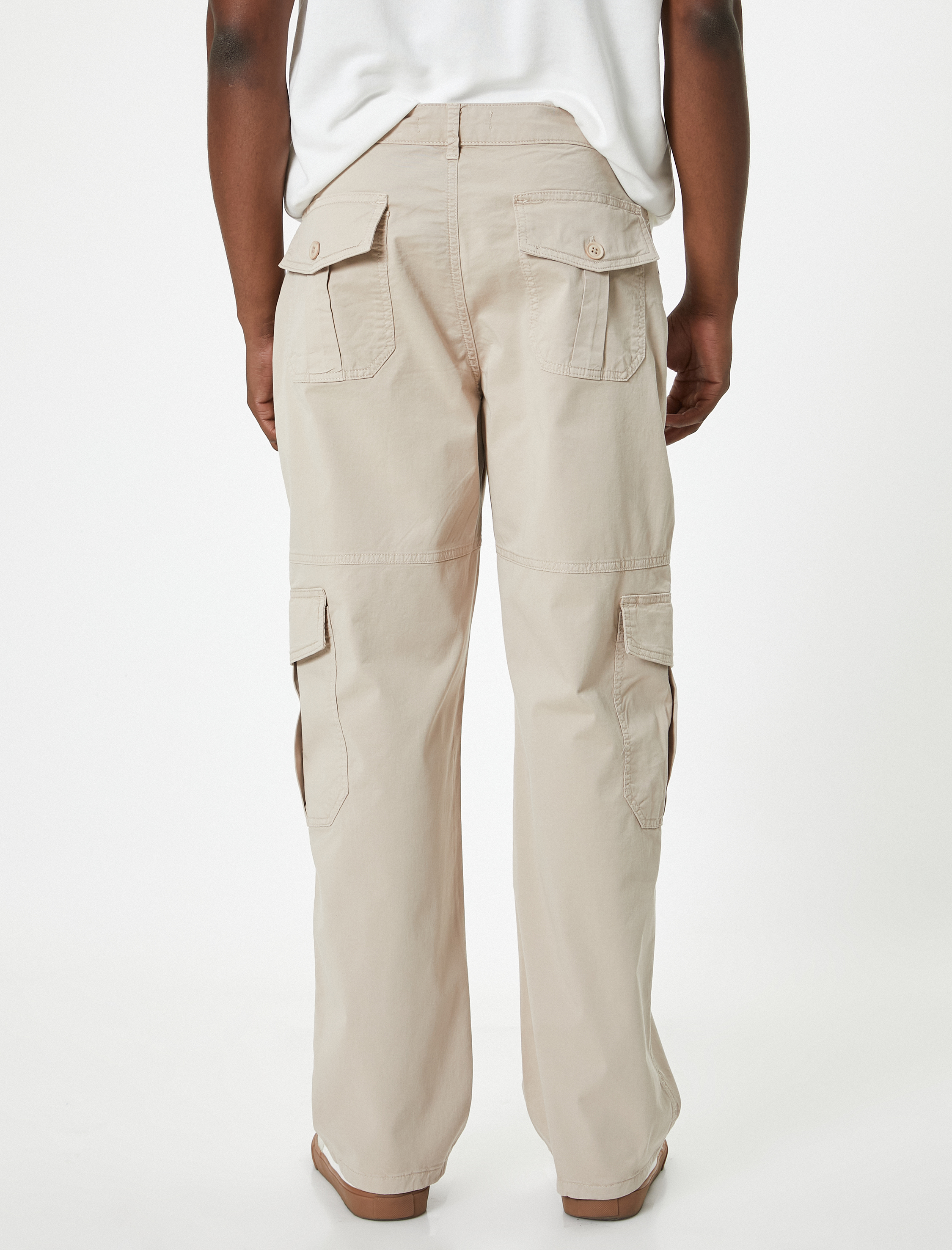   Kargo Cepli Gabardin Pantolon Yüksek Bel Düğmeli