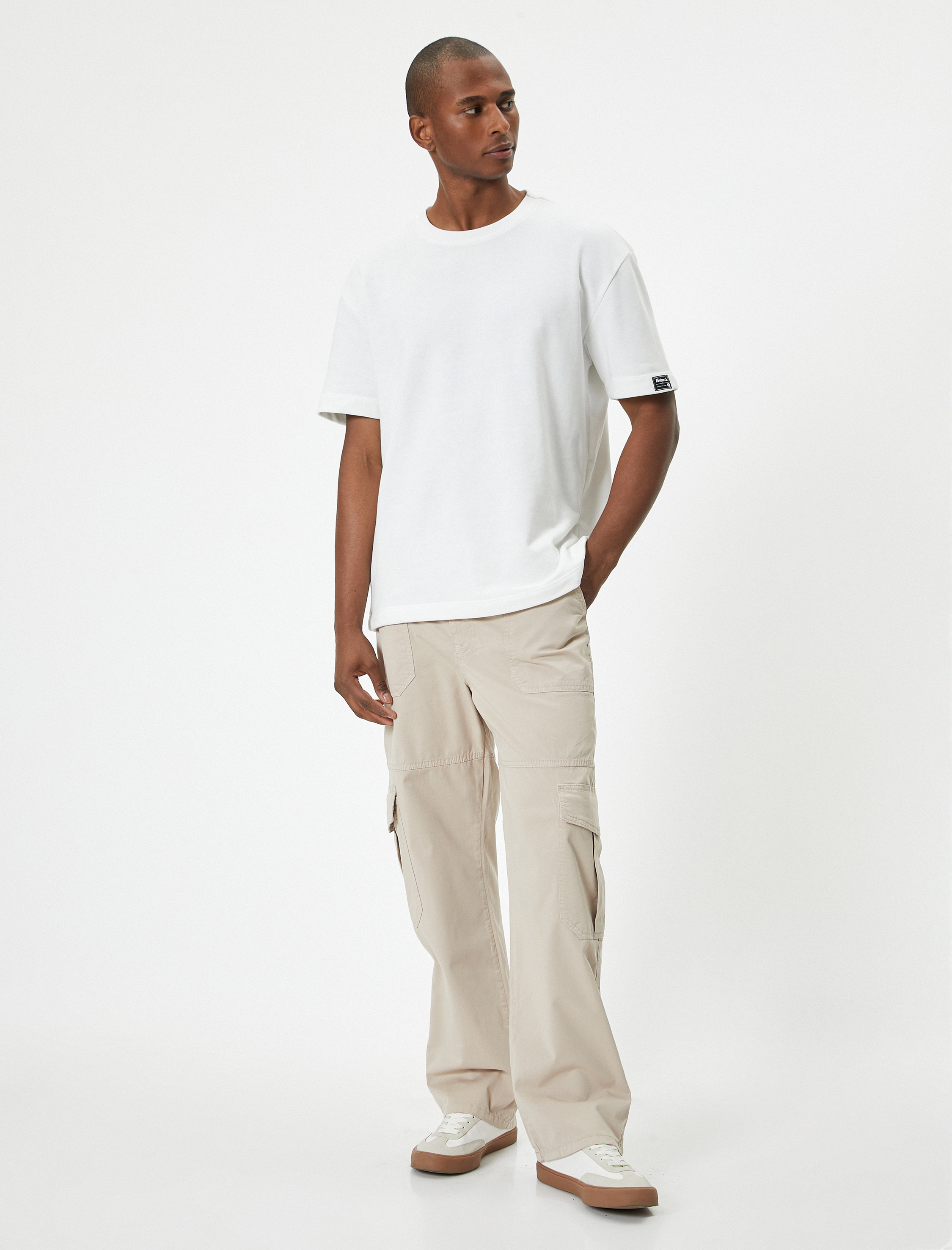   Kargo Cepli Gabardin Pantolon Yüksek Bel Düğmeli