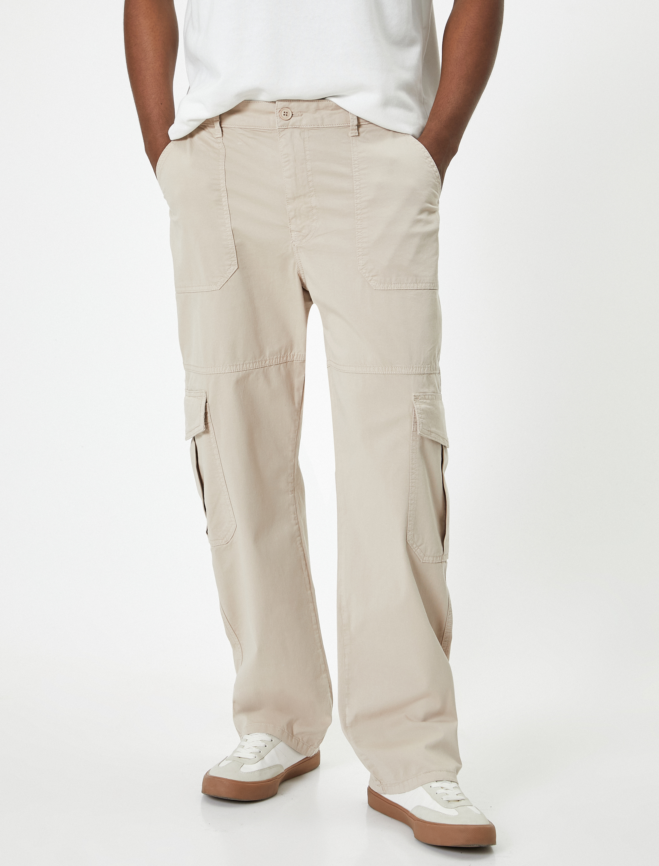   Kargo Cepli Gabardin Pantolon Yüksek Bel Düğmeli