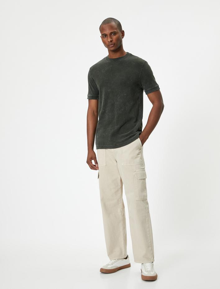  Oversize Yıkamalı Tişört Bisiklet Yaka Kısa Kollu