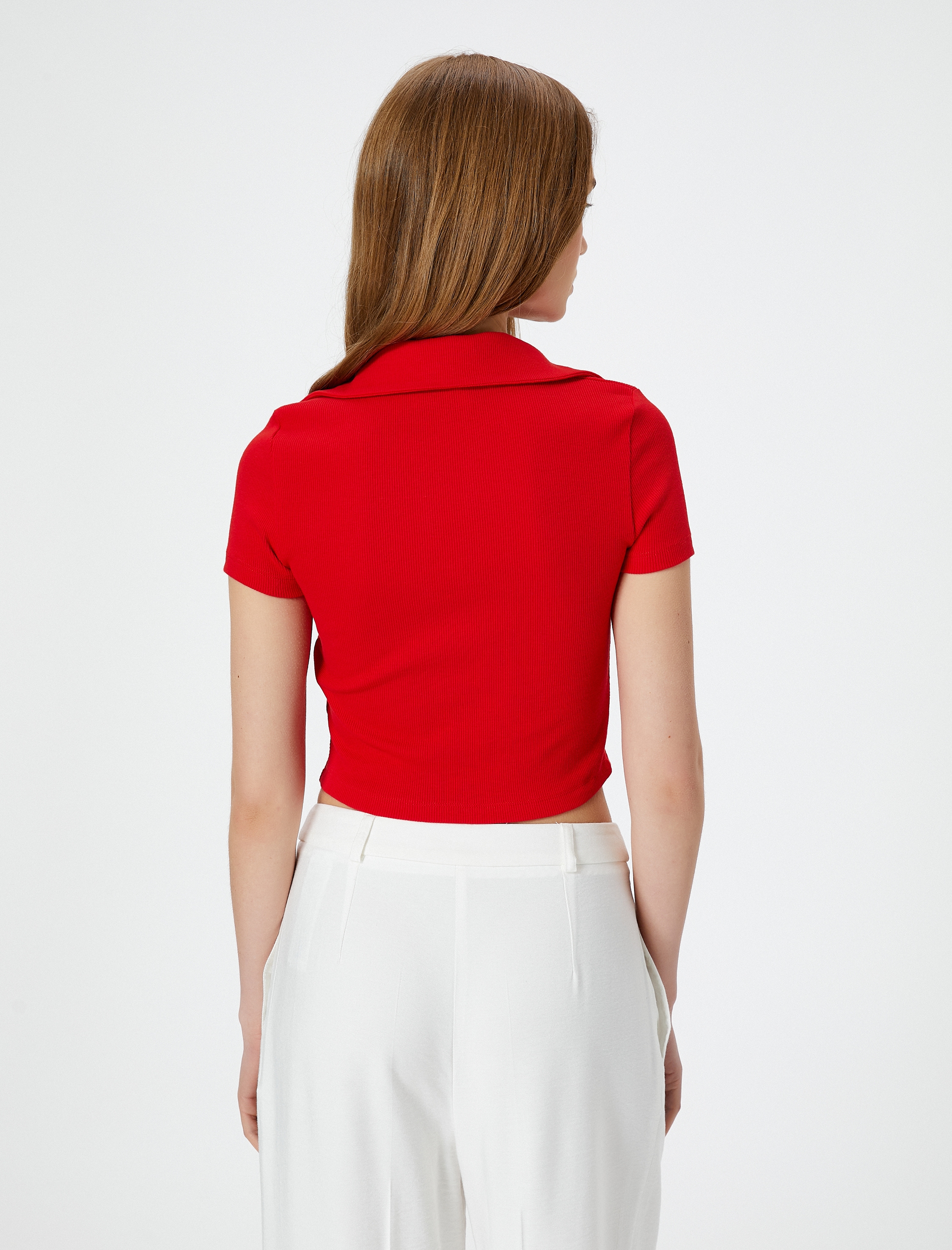   Fermuarlı Polo Tişört Kısa Kollu Slim Fit Pamuklu Ribanalı