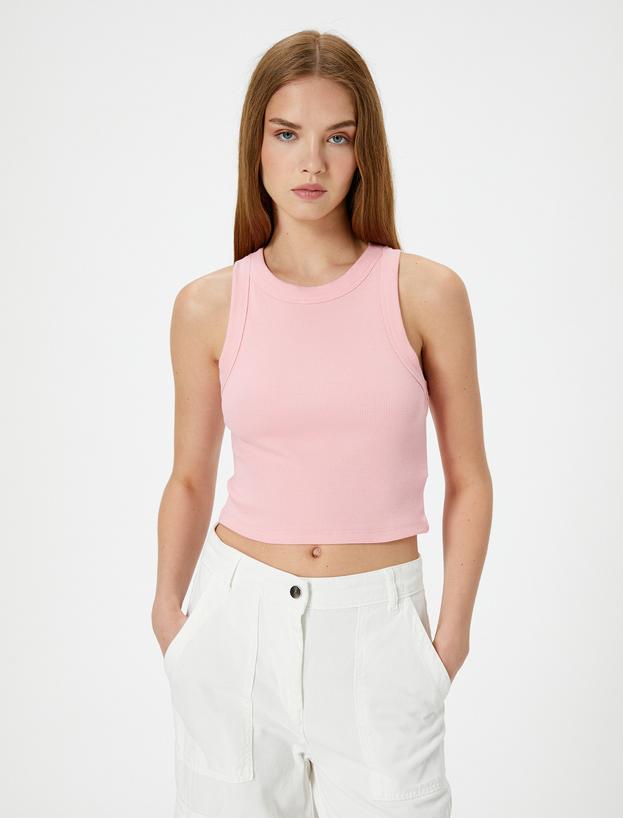 Crop Basic Halter Yaka Atlet Ribanalı Pamuklu Slim Fit_2