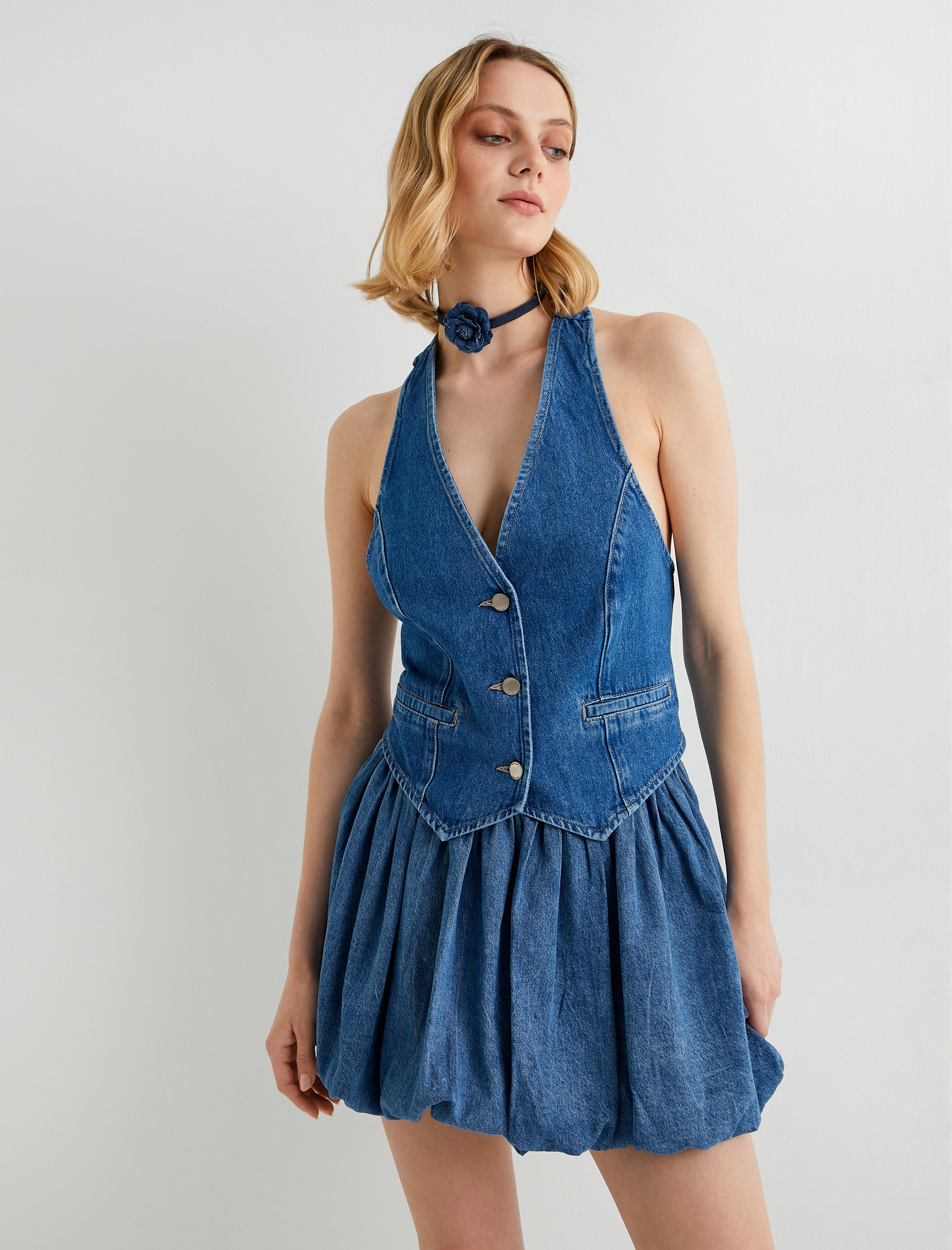   Denim Mini Balon Etek