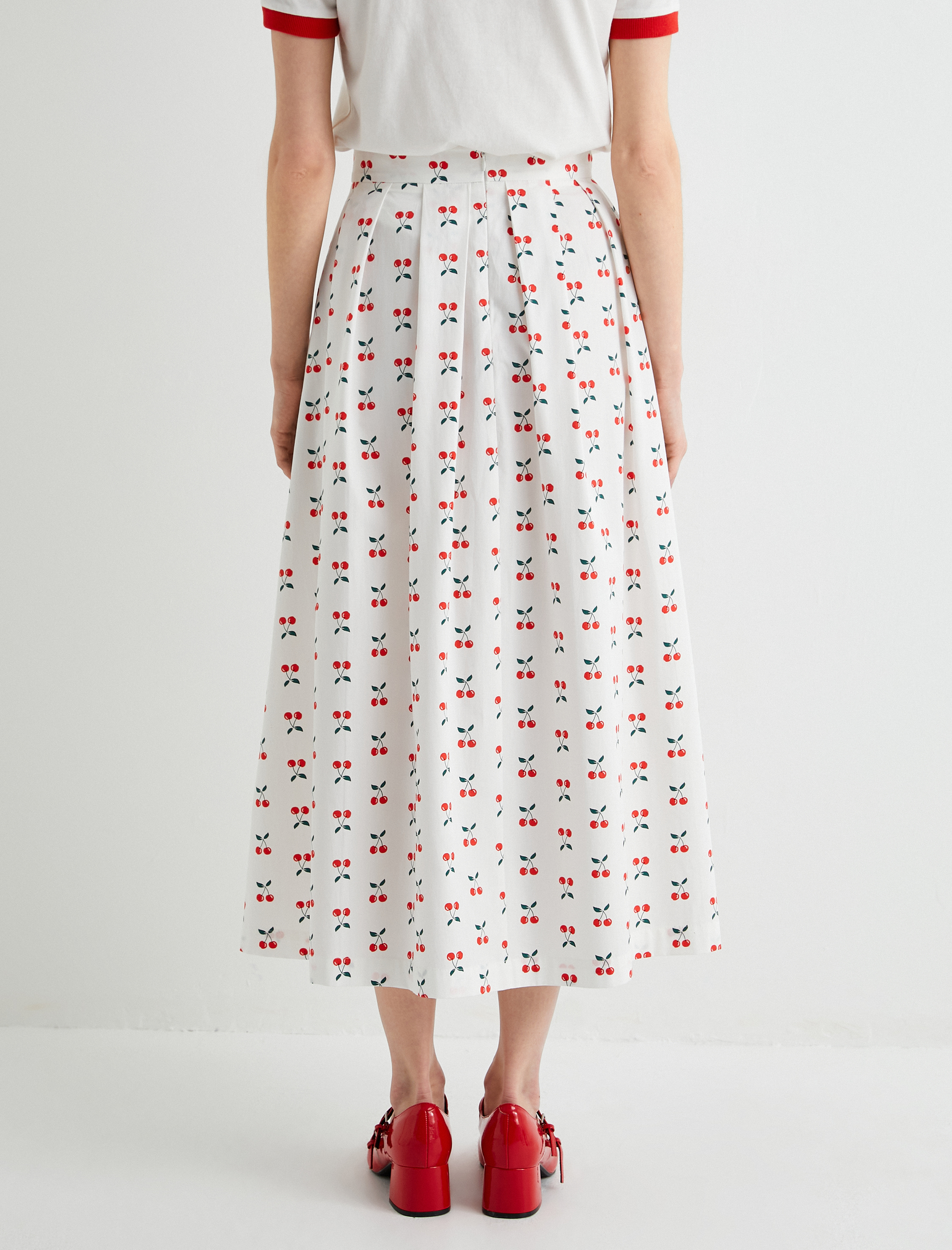   Kiraz Baskılı Midi Etek