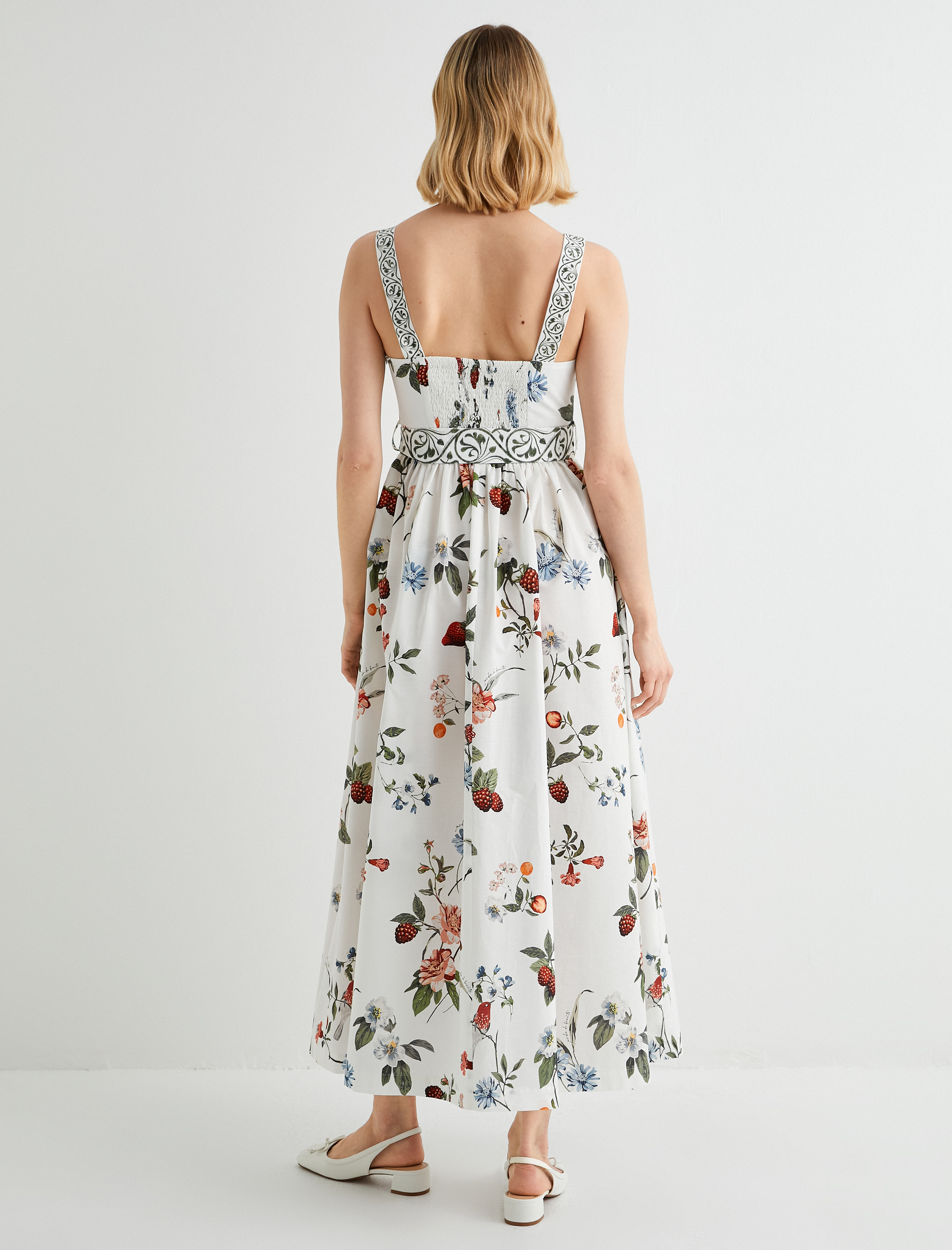   Askılı Midi Meyve Baskılı Çiçekli Elbise