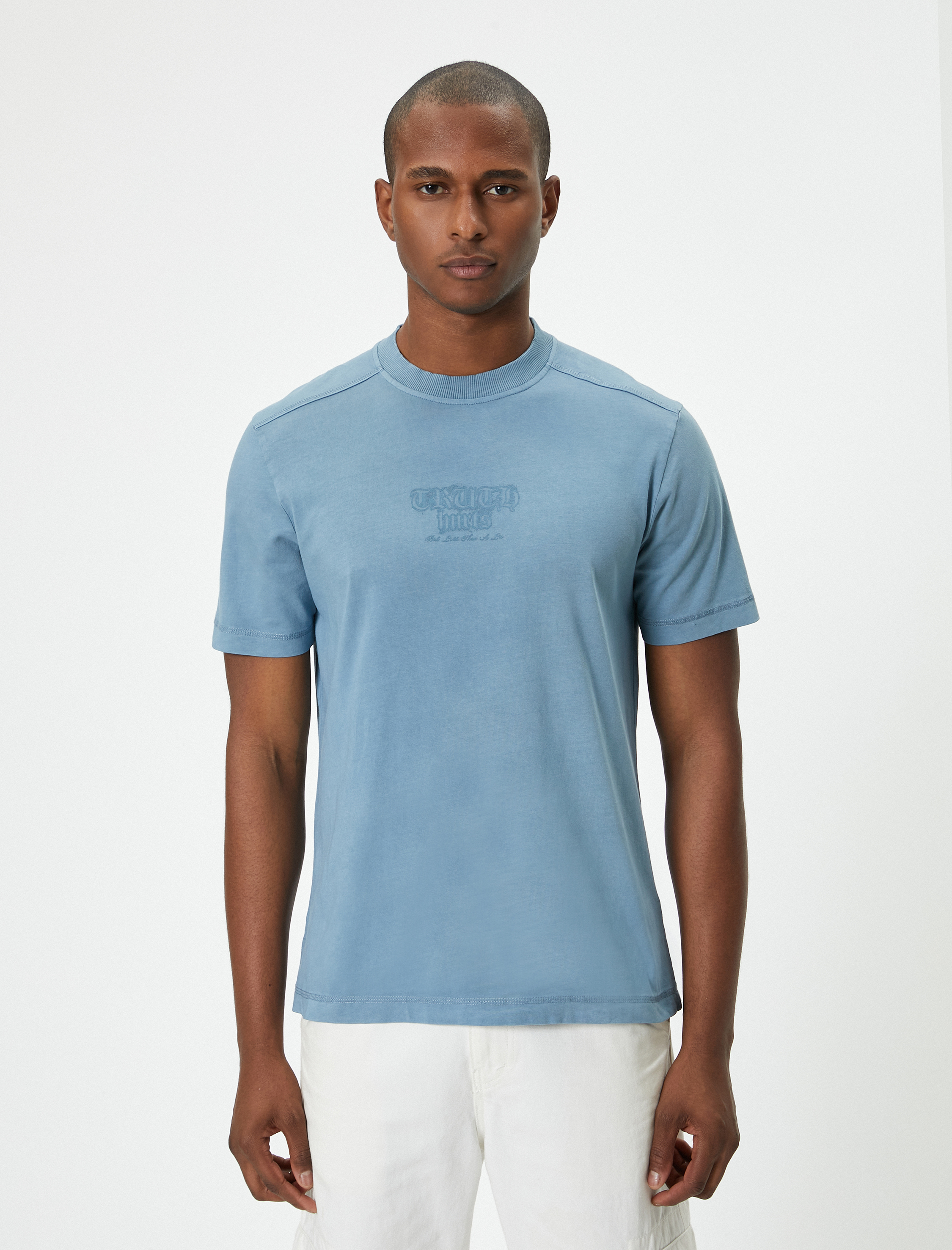   Slogan Baskılı Tişört Bisiklet Yaka Kısa Kollu Pamuklu