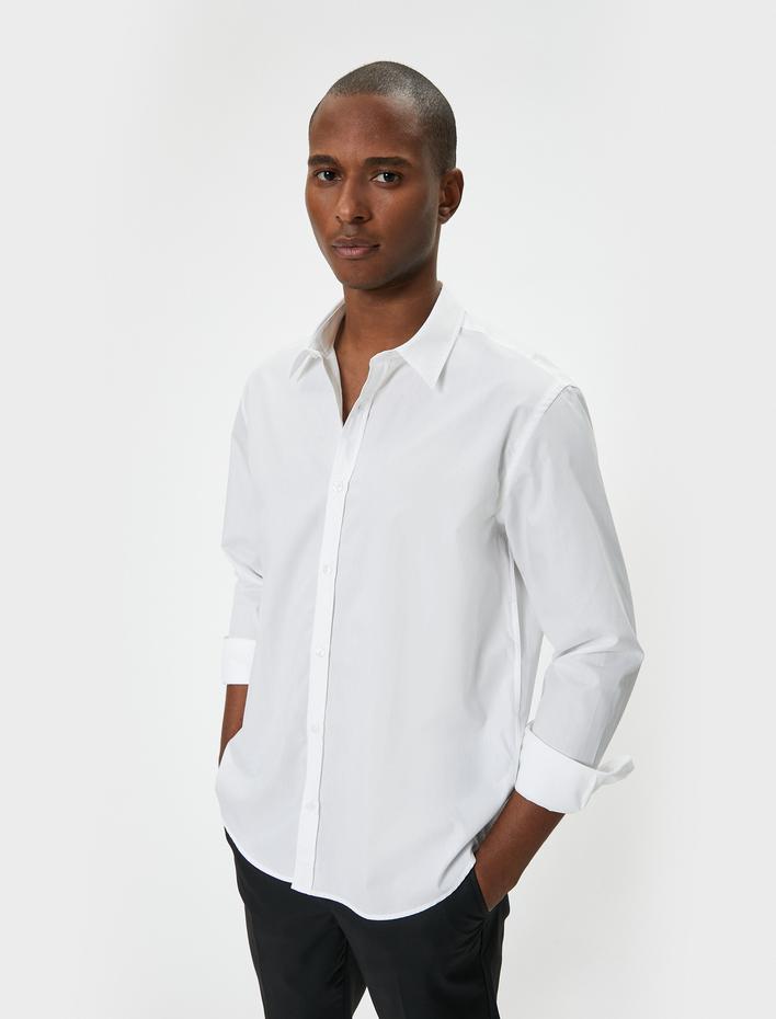  Basic Gömlek Uzun Kollu Klasik Yaka Düğmeli Pamuklu