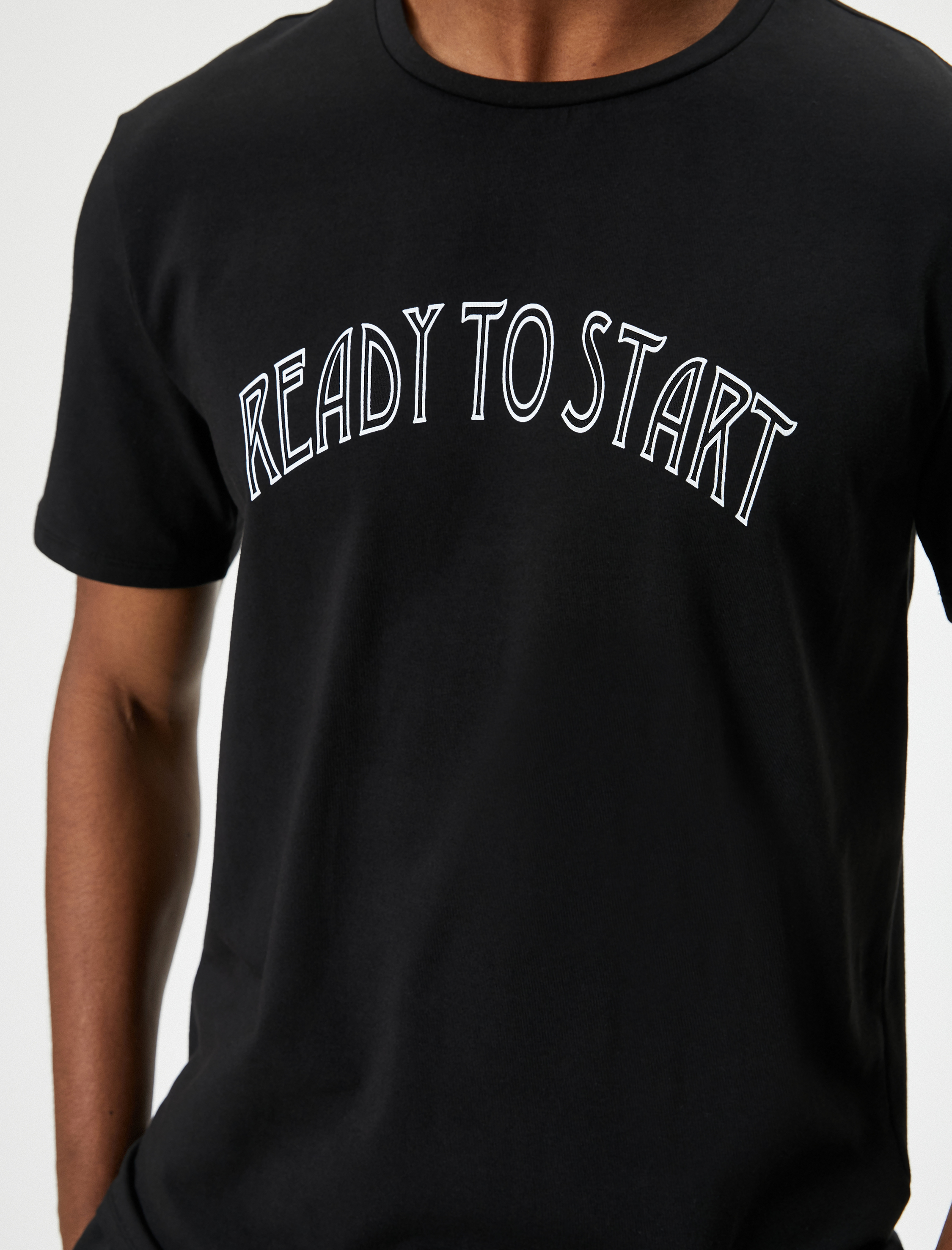   Spor Tişört Slogan Baskılı Kısa Kollu Bisiklet Yaka Pamuklu