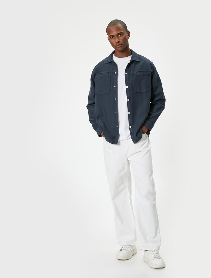  Gömlek Ceket Cep Detaylı Çıtçıt Düğmeli Klasik Yaka Regular Fit