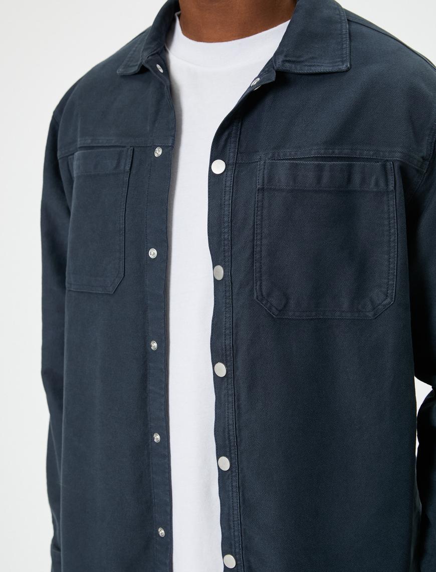   Gömlek Ceket Cep Detaylı Çıtçıt Düğmeli Klasik Yaka