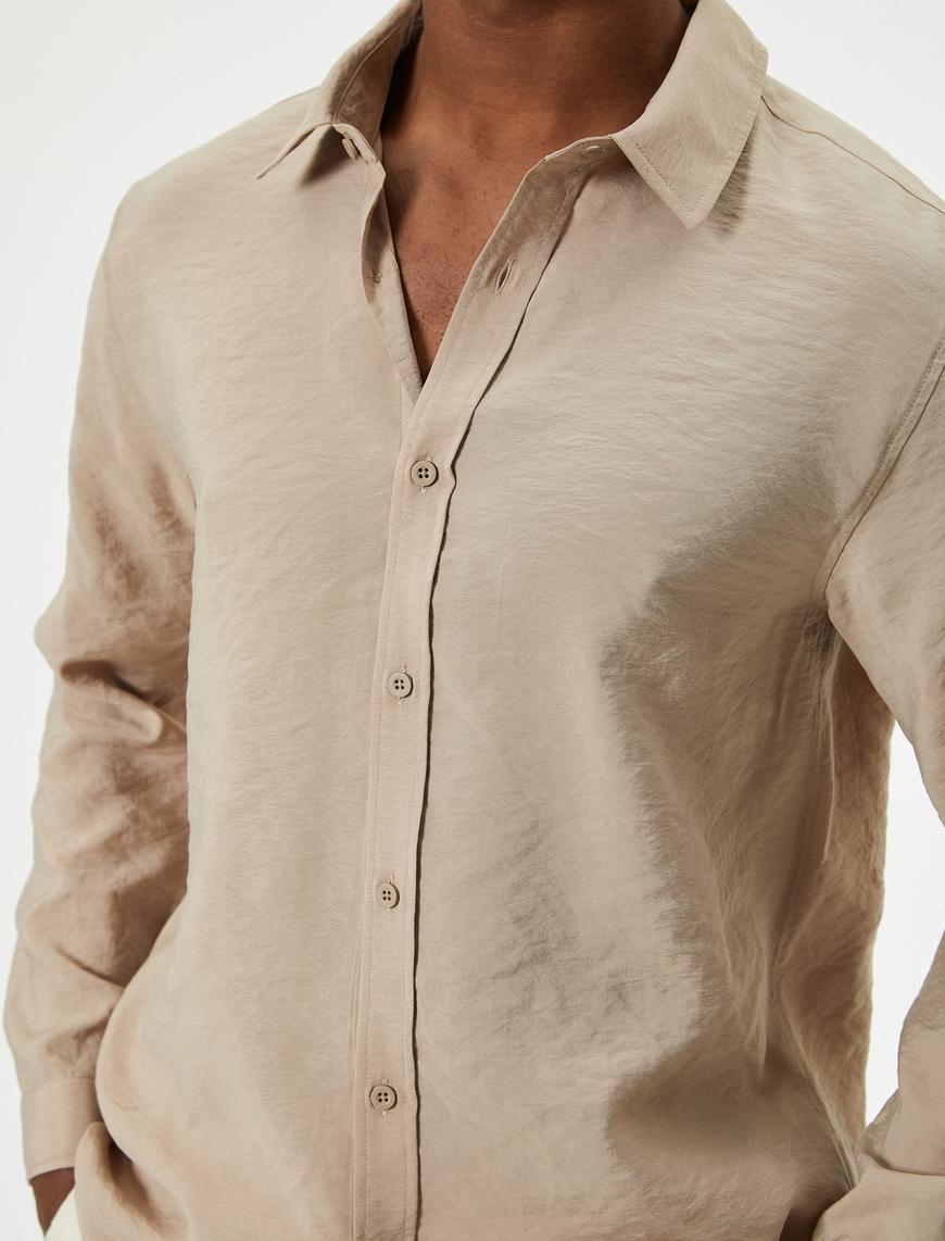   Basic Gömlek Uzun Kollu Klasik Yaka Düğmeli Pamuklu