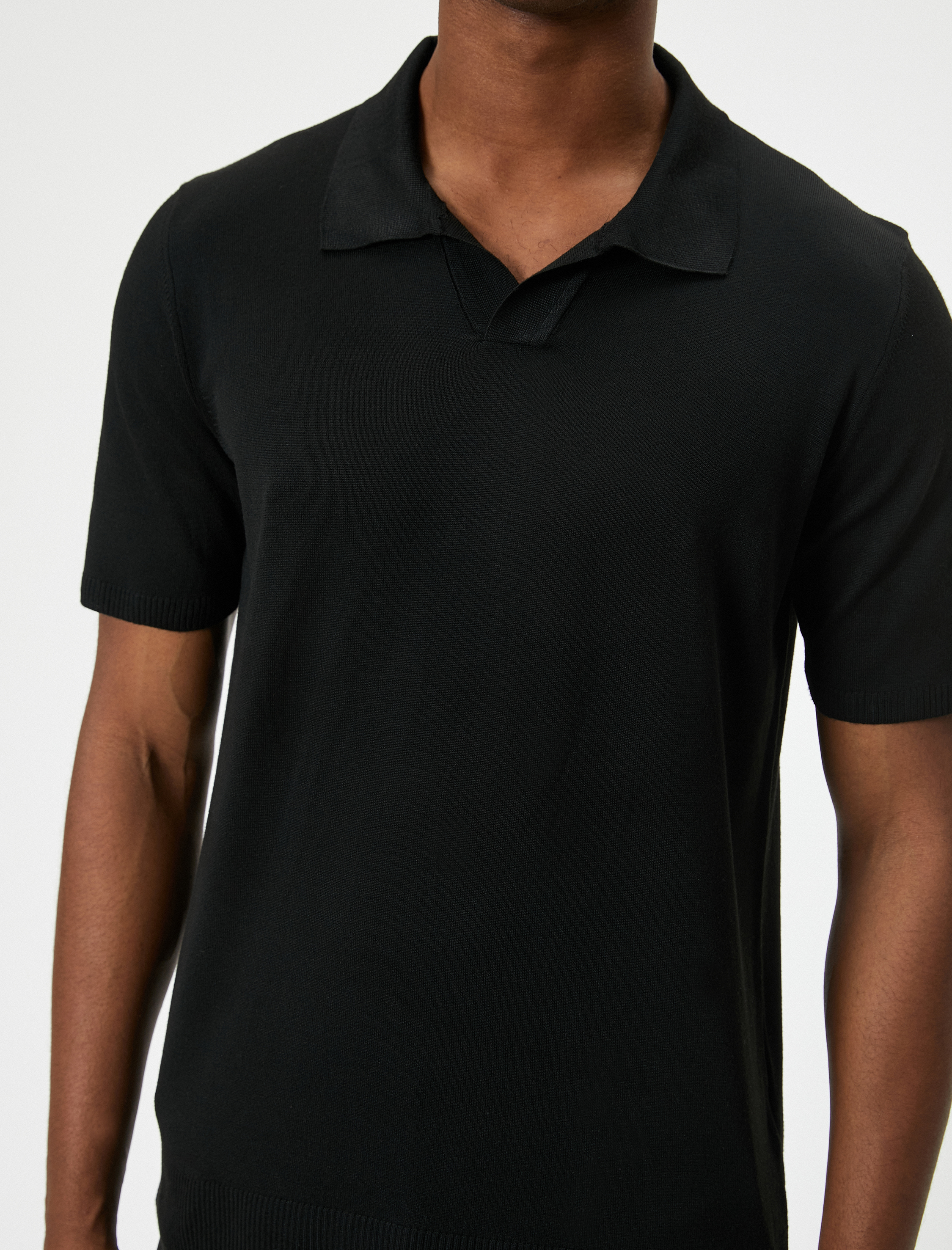   Polo Yaka İnce Triko Tişört Slim Fit Kısa Kollu Kırçıllı