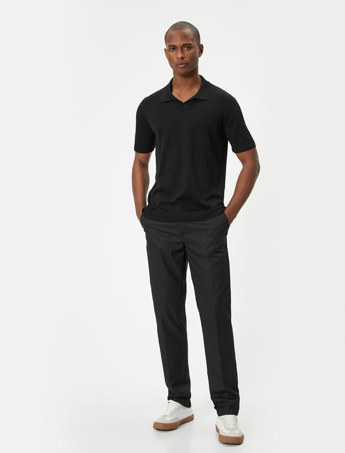  Polo Yaka İnce Triko Tişört Slim Fit Kısa Kollu Kırçıllı