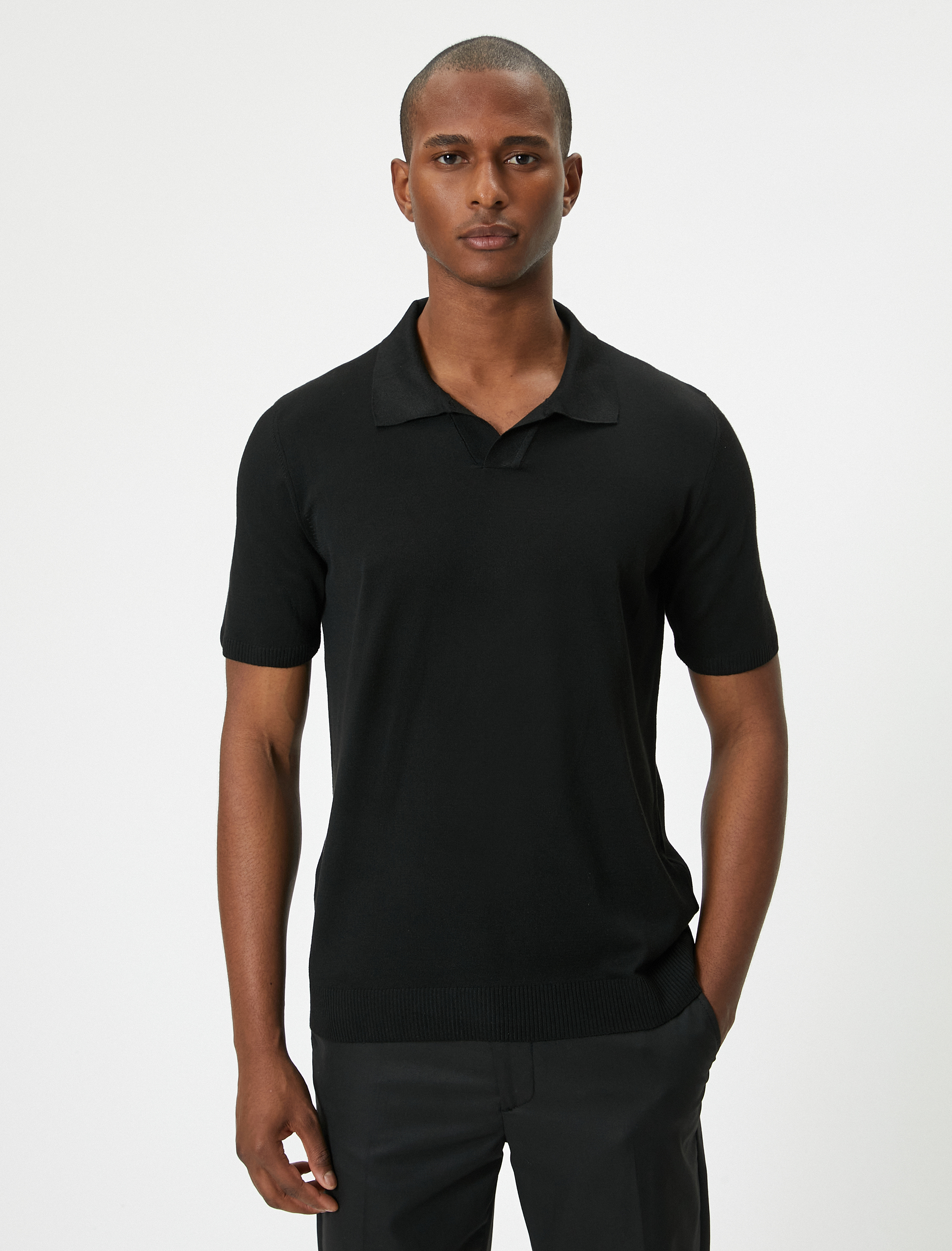   Polo Yaka İnce Triko Tişört Slim Fit Kısa Kollu Kırçıllı