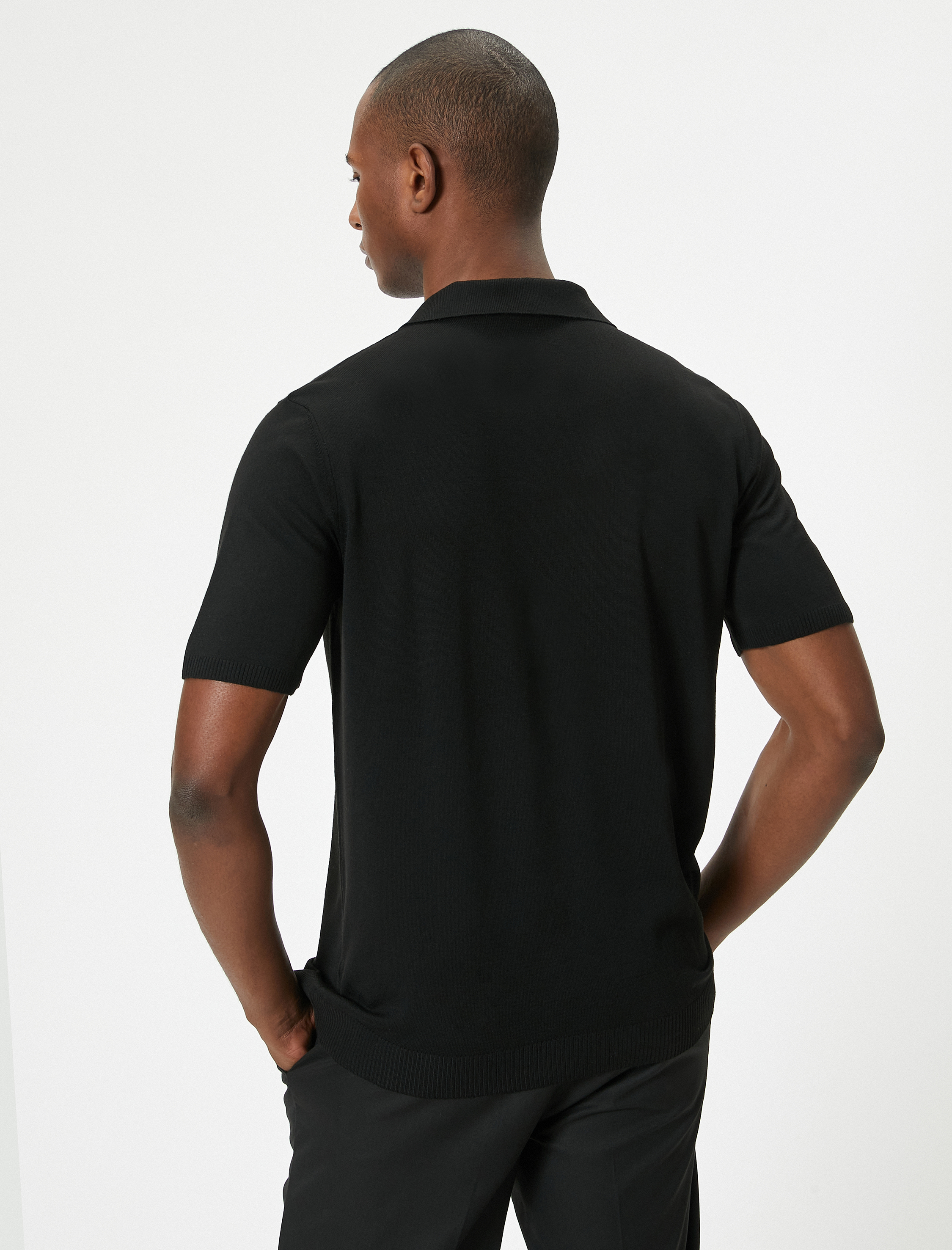   Polo Yaka İnce Triko Tişört Slim Fit Kısa Kollu Kırçıllı