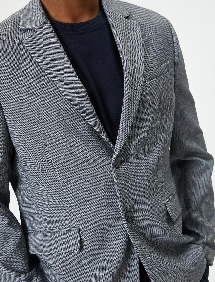   Blazer Ceket Slim Fit Düğmeli Cep Detaylı