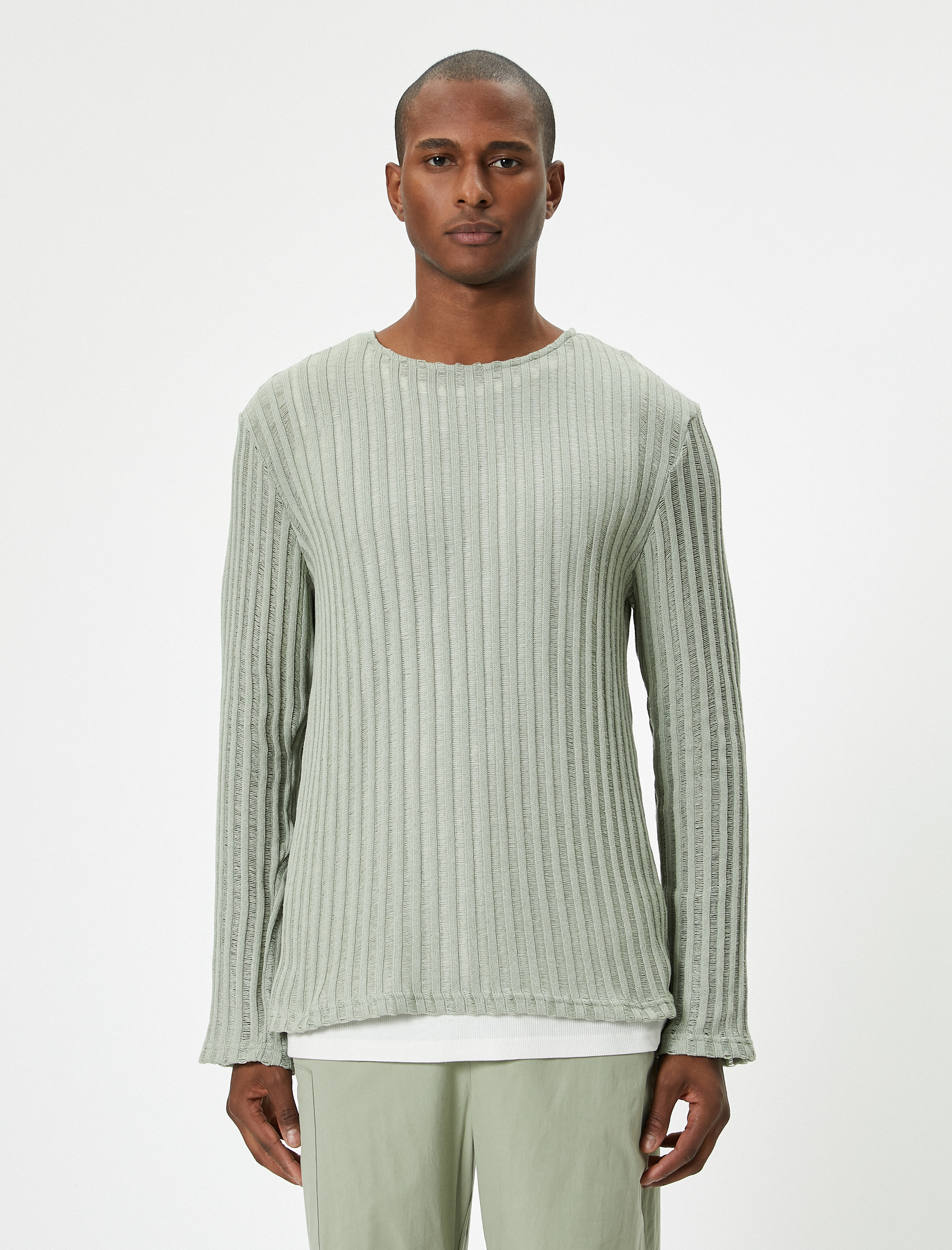   Bisiklet Yaka Kazak Dokulu Uzun Kollu Viskon Karışımlı