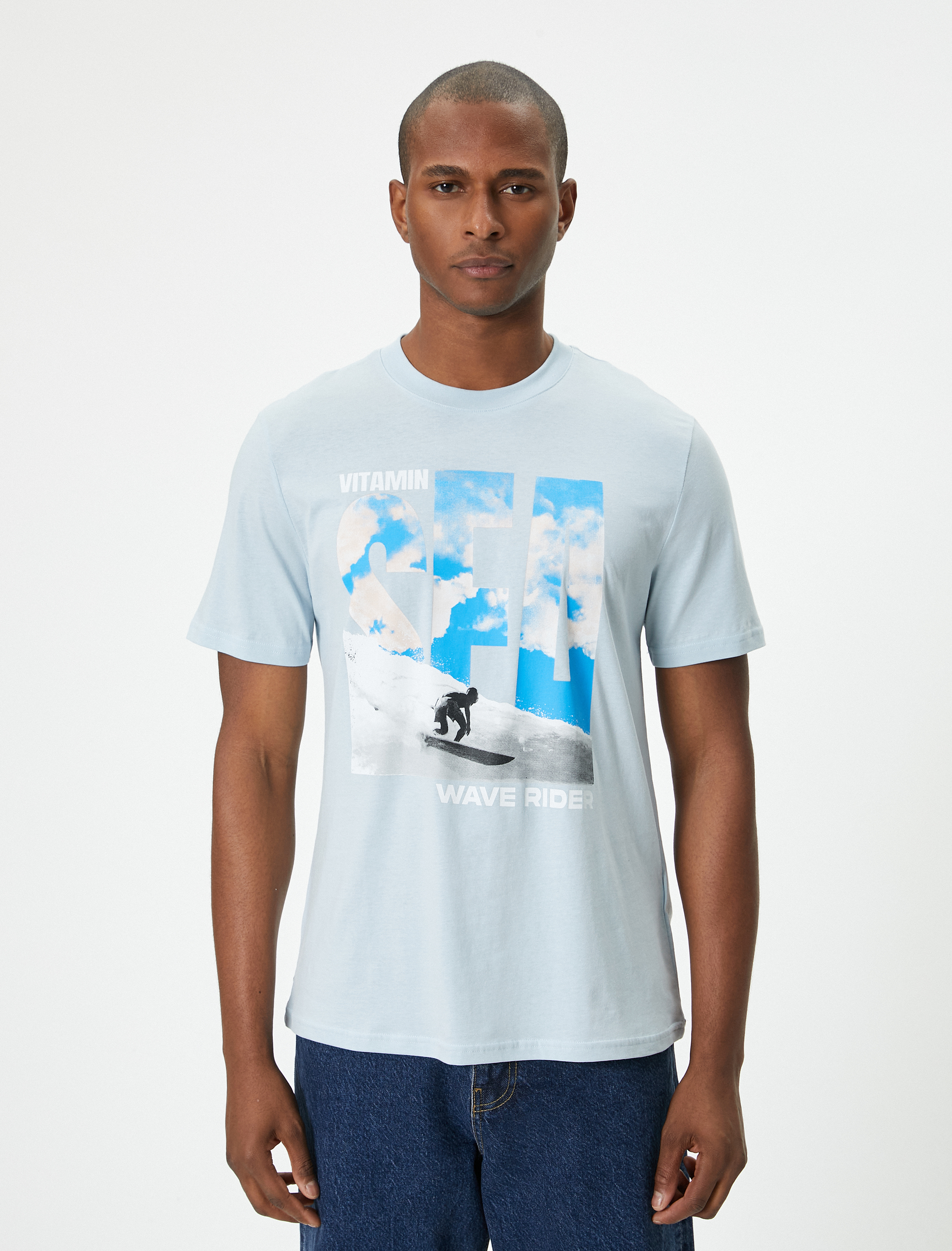   Slogan Baskılı Tişört Bisiklet Yaka Kısa Kollu Pamuklu