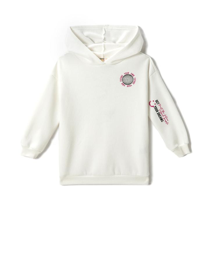 Kız Çocuk Baskılı Kapüşonlu Sweatshirt