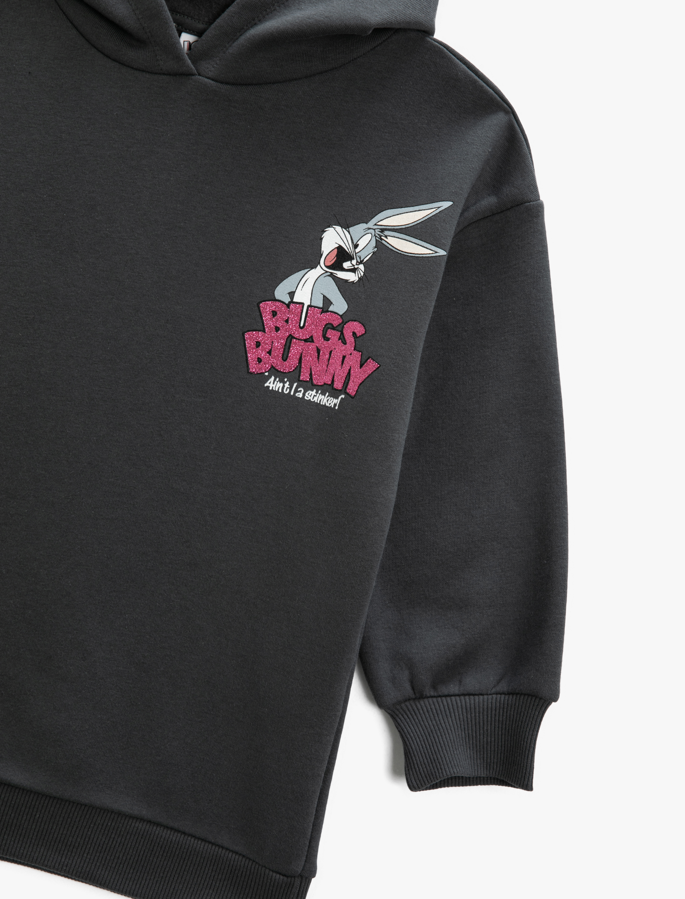  Kız Çocuk Arkası Bugs Bunny ve Lola Bunny Baskılı Kapüşonlu Sweatshirt Şardonlu