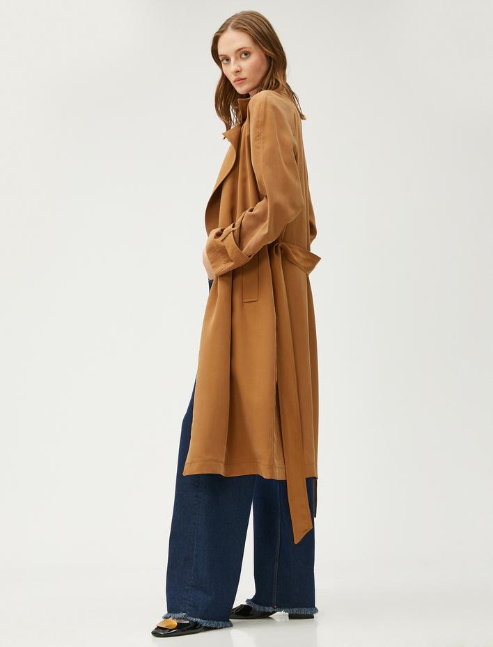  Cepli Kuşaklı Trençkot Rayon Karışımlı