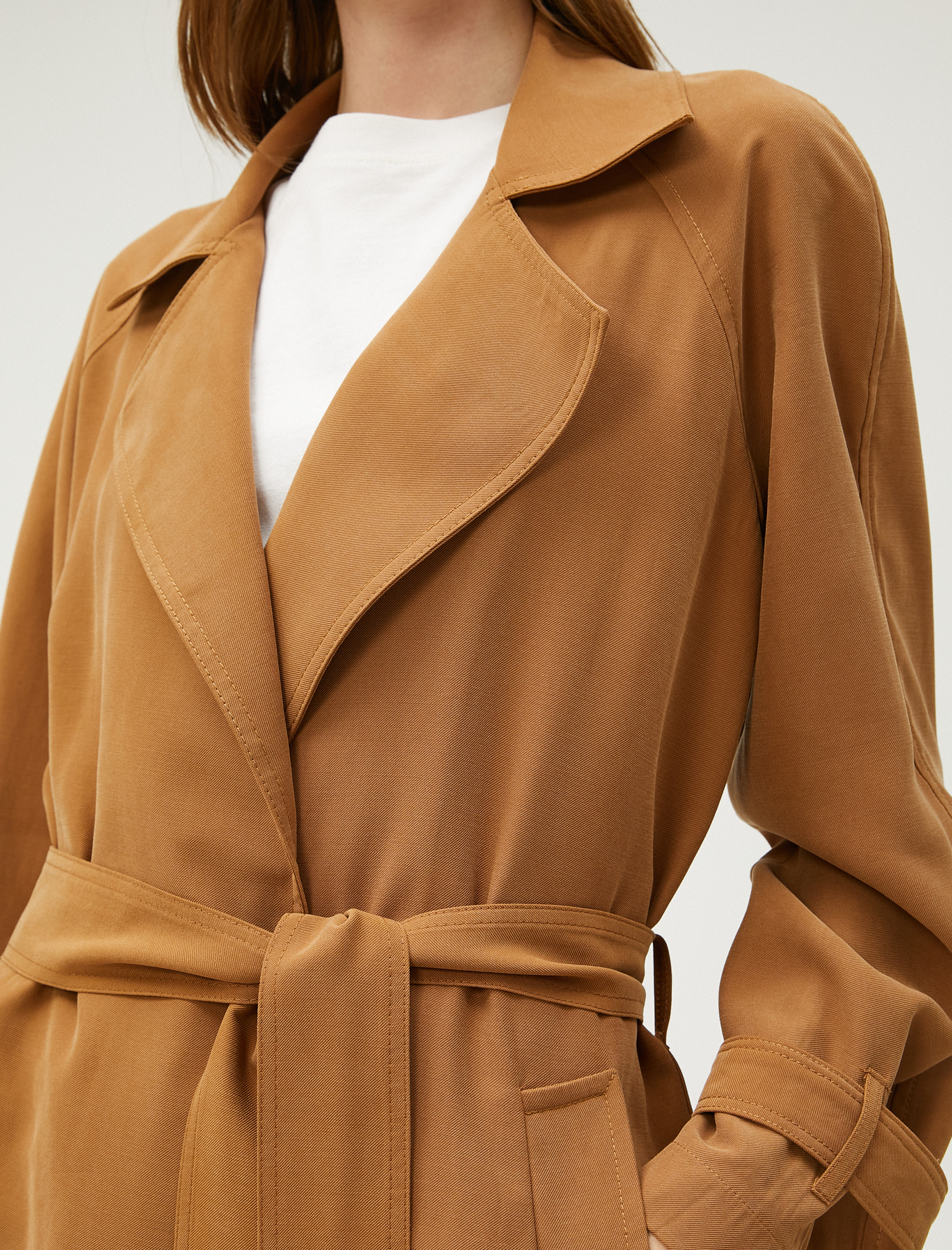   Cepli Kuşaklı Trençkot Rayon Karışımlı