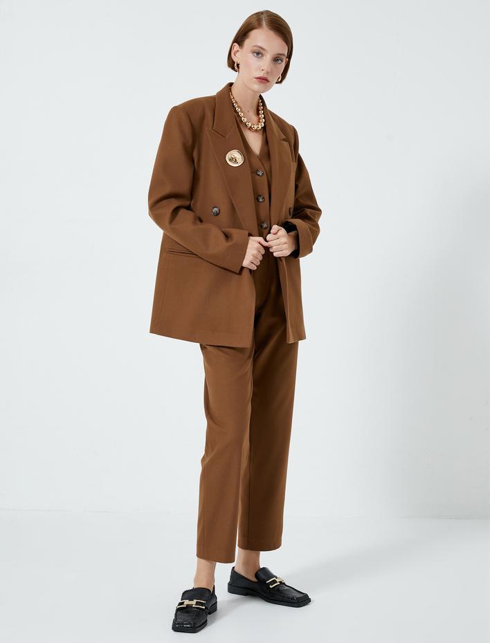  Blazer Ceket Kruvaze Kapama Düğmeli Cep Detaylı