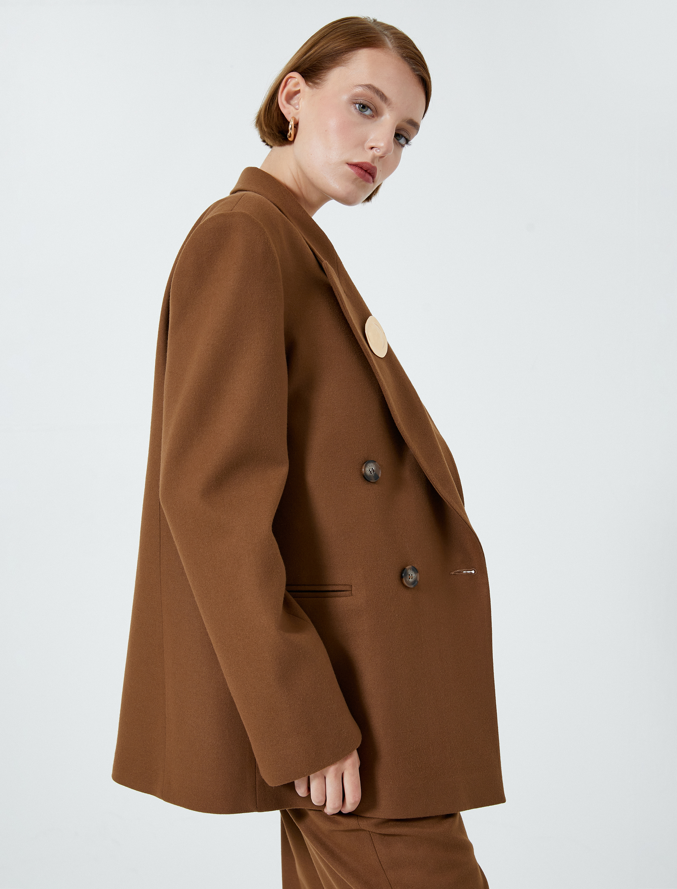 Blazer Ceket Kruvaze Kapama Düğmeli Cep Detaylı