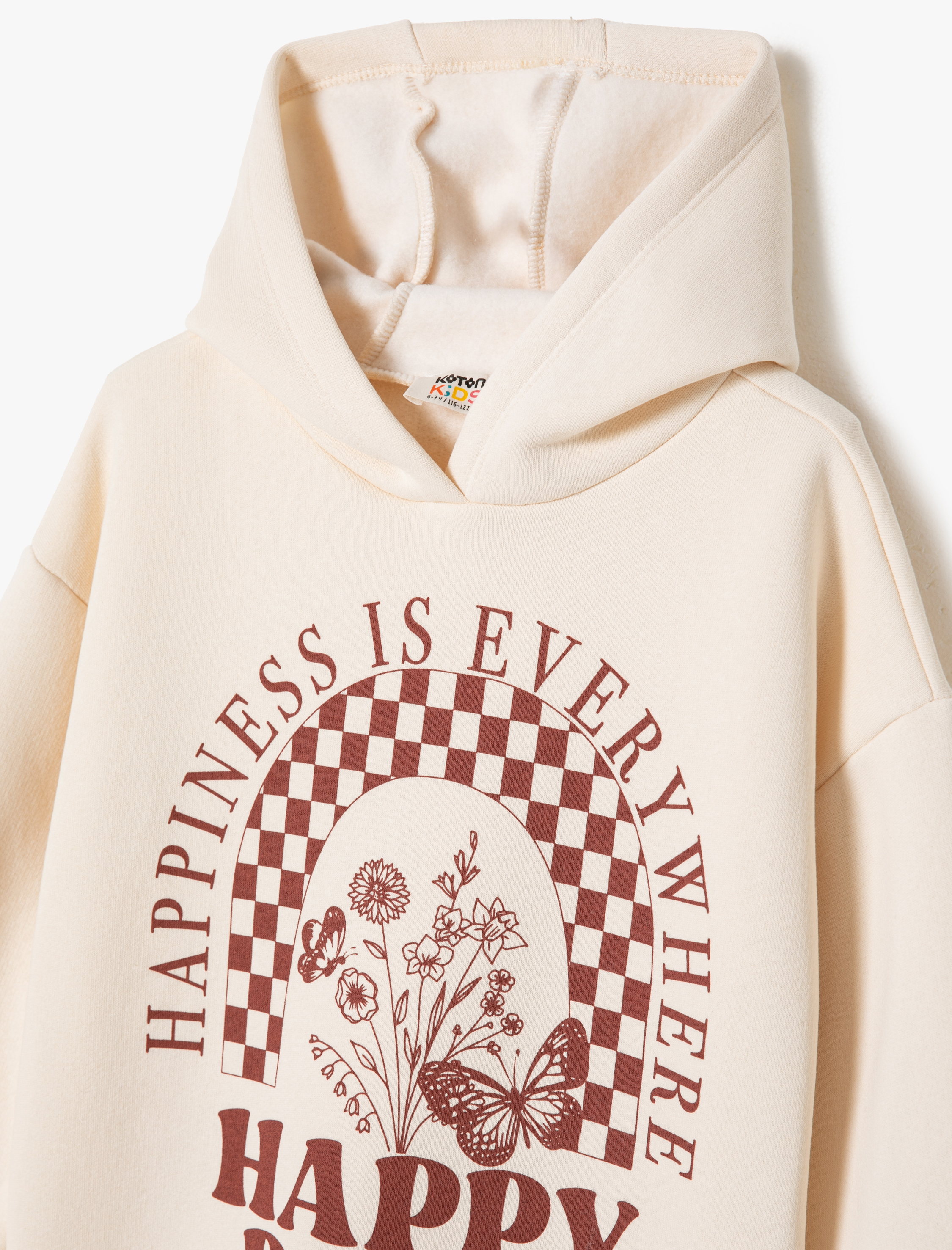  Kız Çocuk Kapşonlu Sweatshirt Şardonlu Uzun Kollu Bisiklet Yaka Baskılı