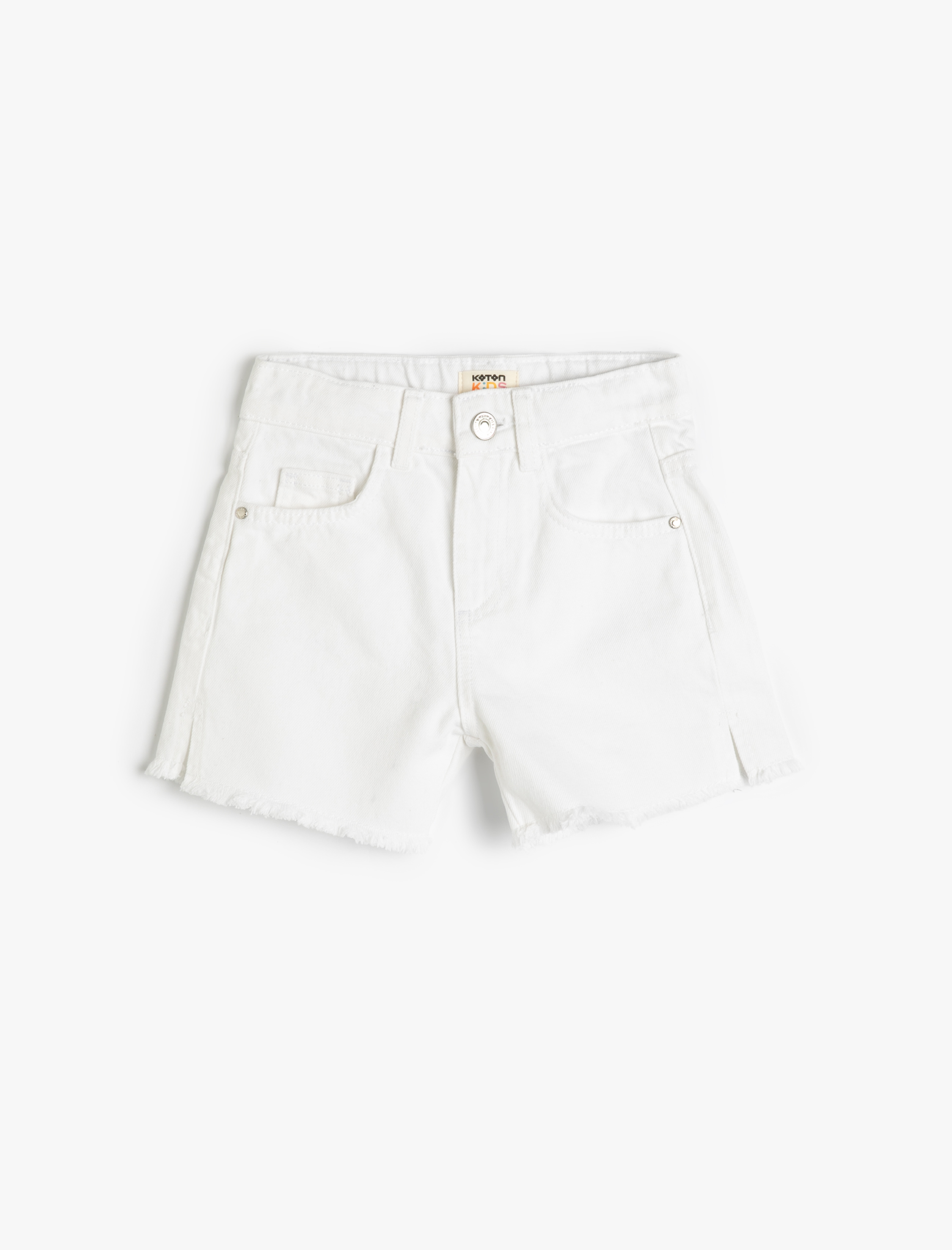  Kız Çocuk Kot Şort Yırtmaç Detaylı Cepli Pamuklu