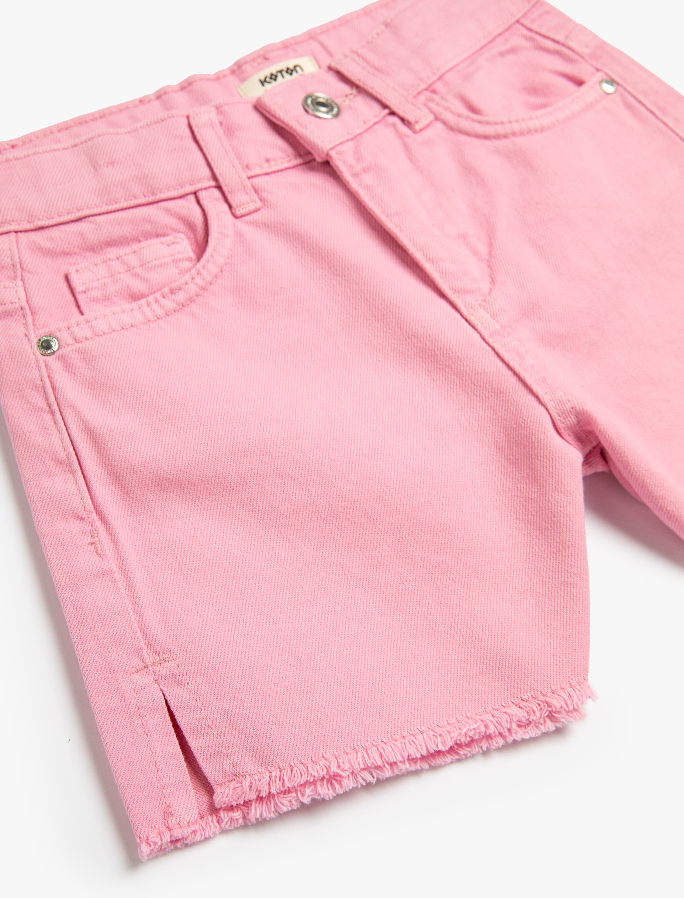  Kız Çocuk Kot Şort Yırtmaç Detaylı Cepli Pamuklu