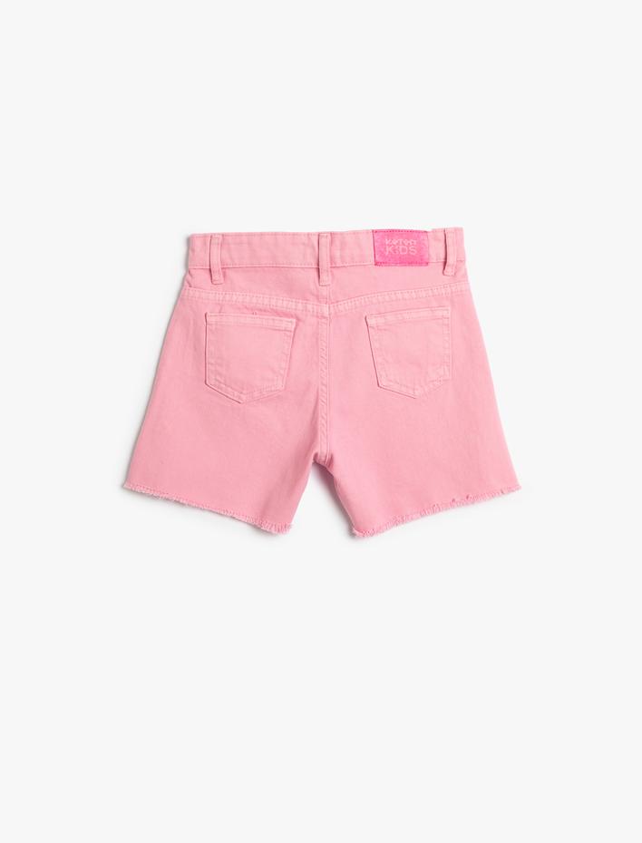 Kız Çocuk Kot Şort Yırtmaç Detaylı Cepli Pamuklu