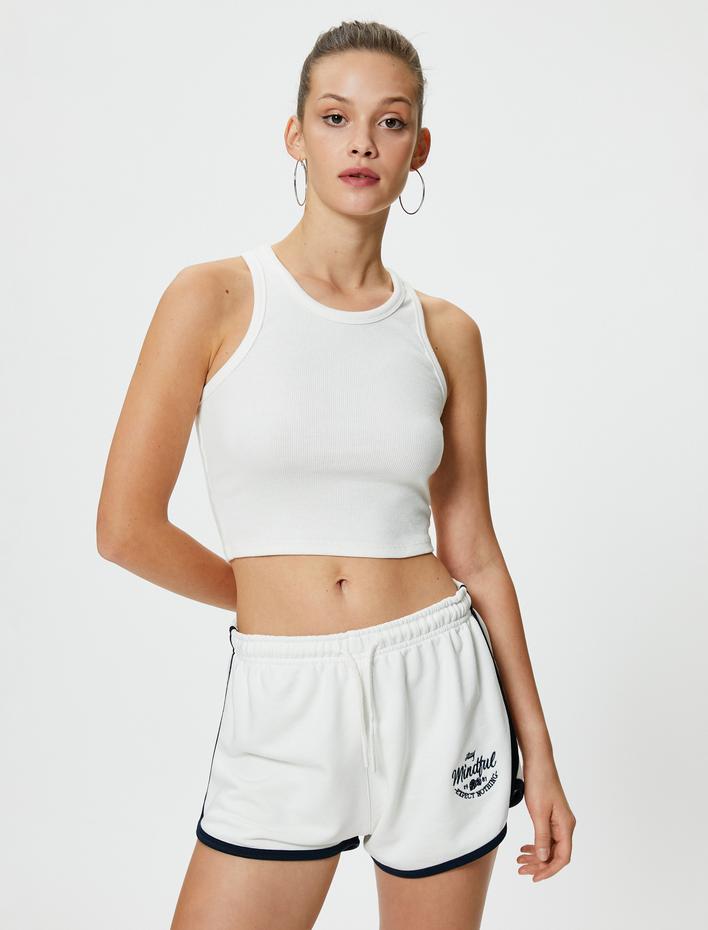  Spor Şort Ekstra Mini Boy Çizgi Detaylı Beli Bağlamalı