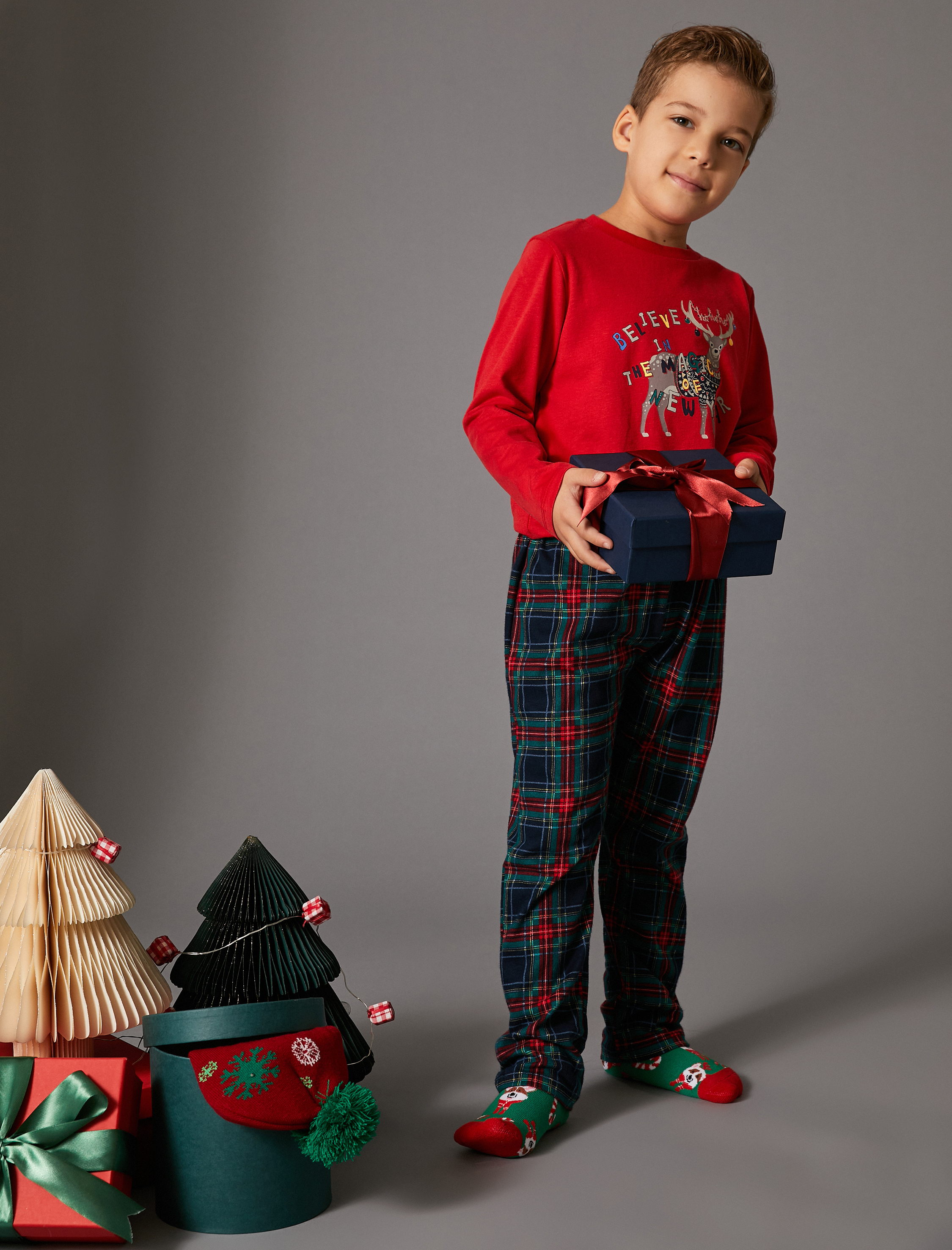   Uzun Kollu Pijama Takımı Yılbaşı Temalı