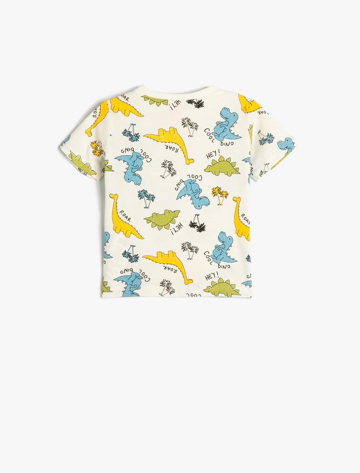 Erkek Bebek Tişört Dinozor Baskılı Kısa Kollu Pamuklu