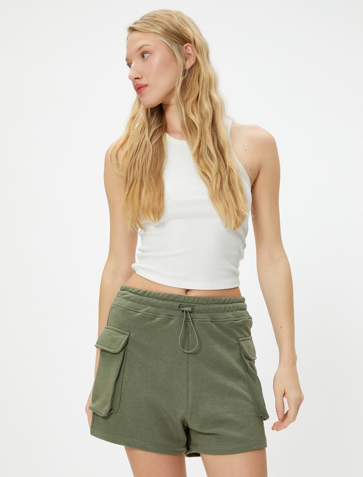  Kargo Şort Cepli Beli Lastikli Stoperli Rahat Kalıp Pamuklu