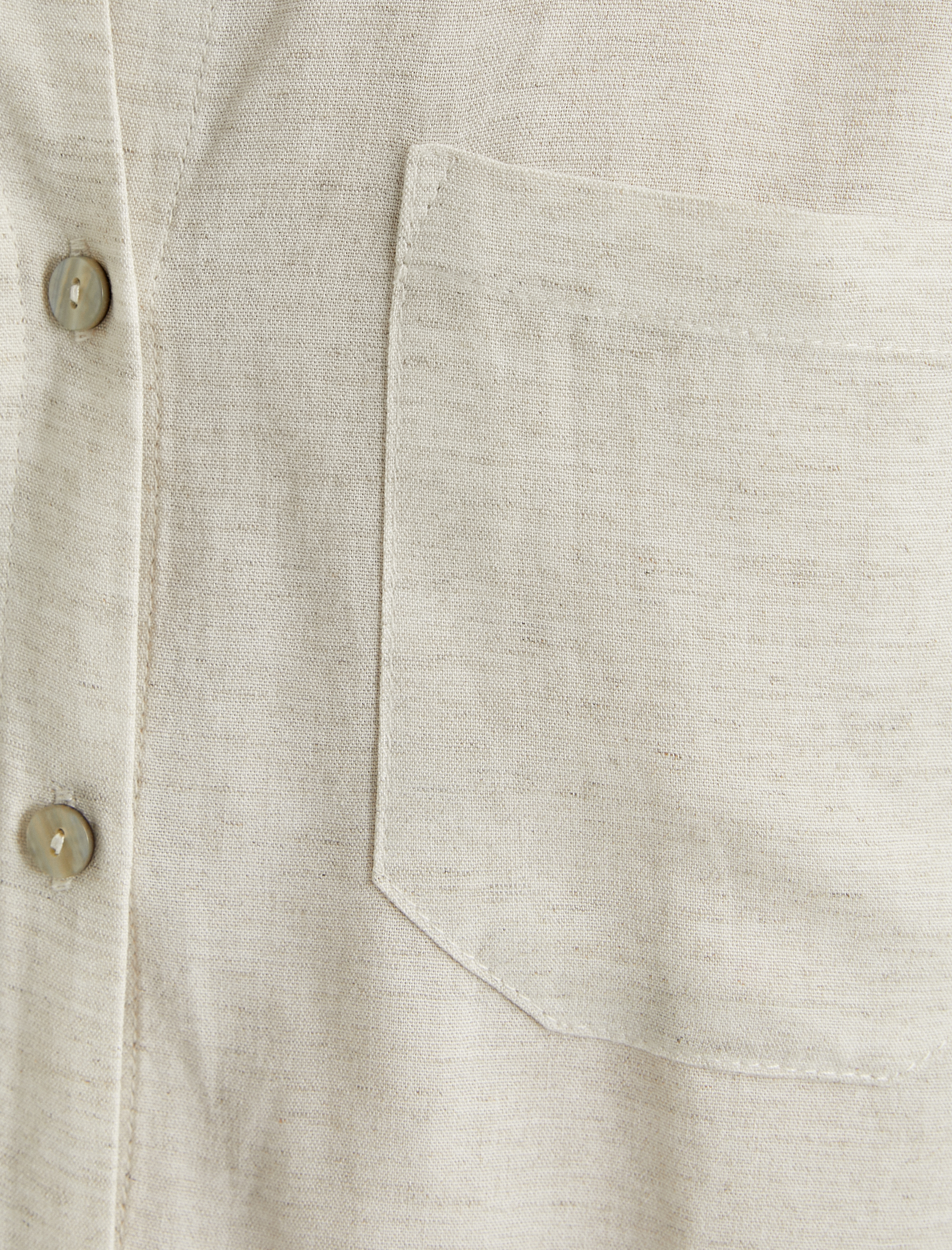   Keten Karışımlı Gömlek Kısa Kollu Düğmeli Klasik Yaka