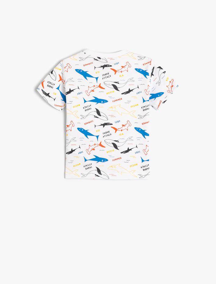 Erkek Bebek Tişört Köpek Balığı Baskılı Kısa Kollu Pamuklu
