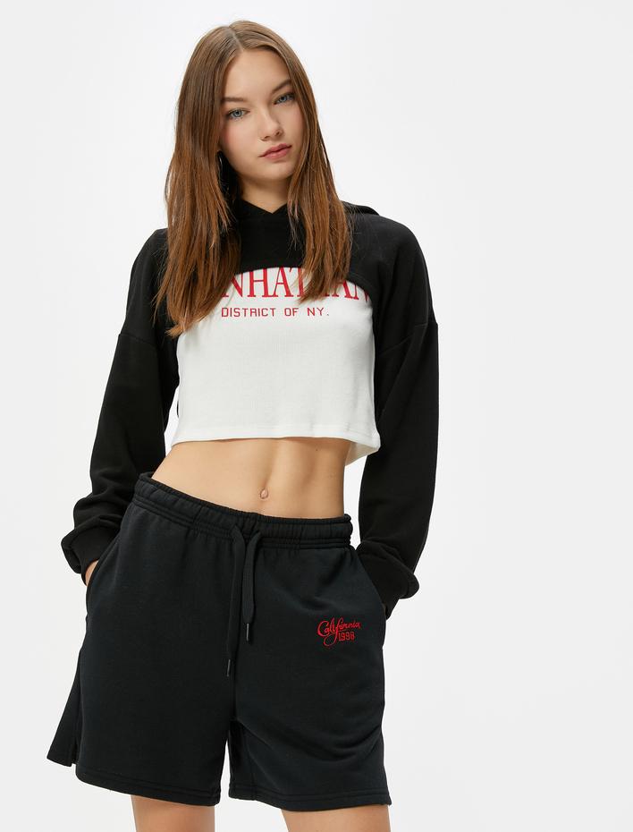  Şort Beli Bağlamalı Cepli İşleme Detaylı Pamuk Karışımlı