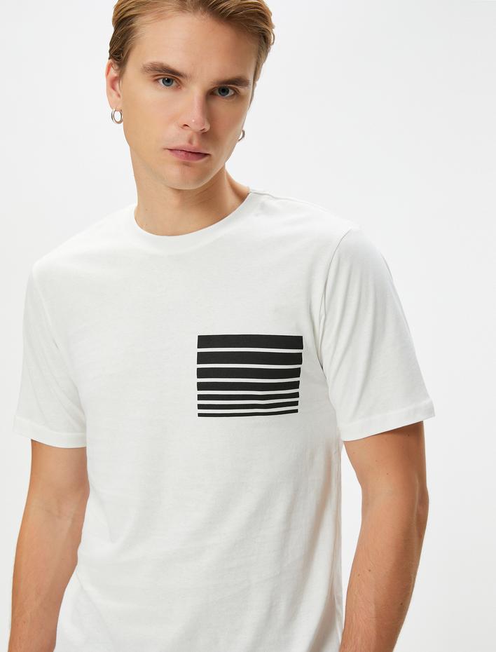  Çizgi Baskılı Tişört Bisiklet Yaka Slim Fit Kısa Kollu Pamuklu