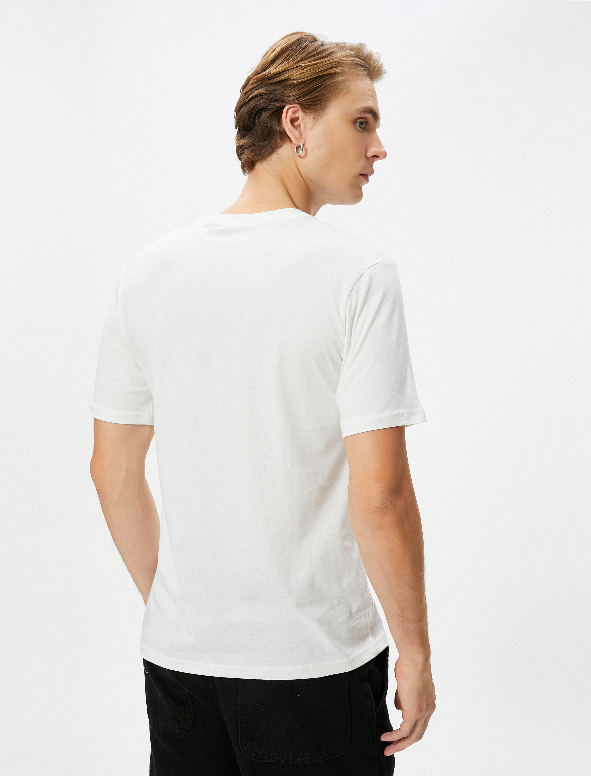   Çizgi Baskılı Tişört Bisiklet Yaka Slim Fit Kısa Kollu Pamuklu