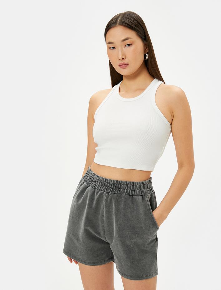  Beli Lastikli Şort Mini Cepli Normal Bel