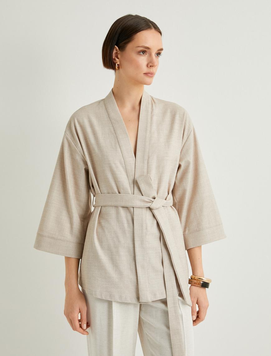   Oversize Kimono Beli Kuşaklı Geniş Kollu