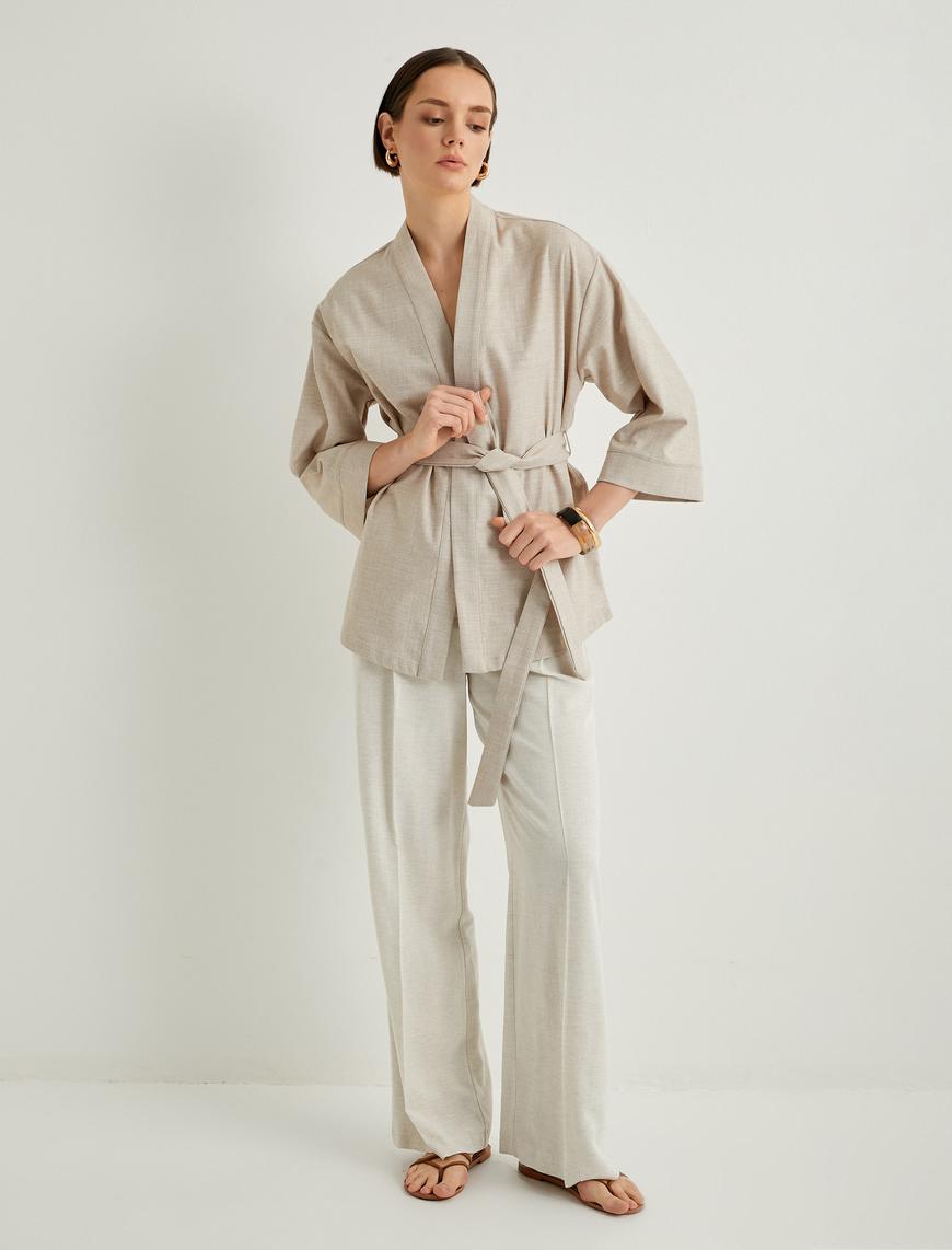   Oversize Kimono Beli Kuşaklı Geniş Kollu