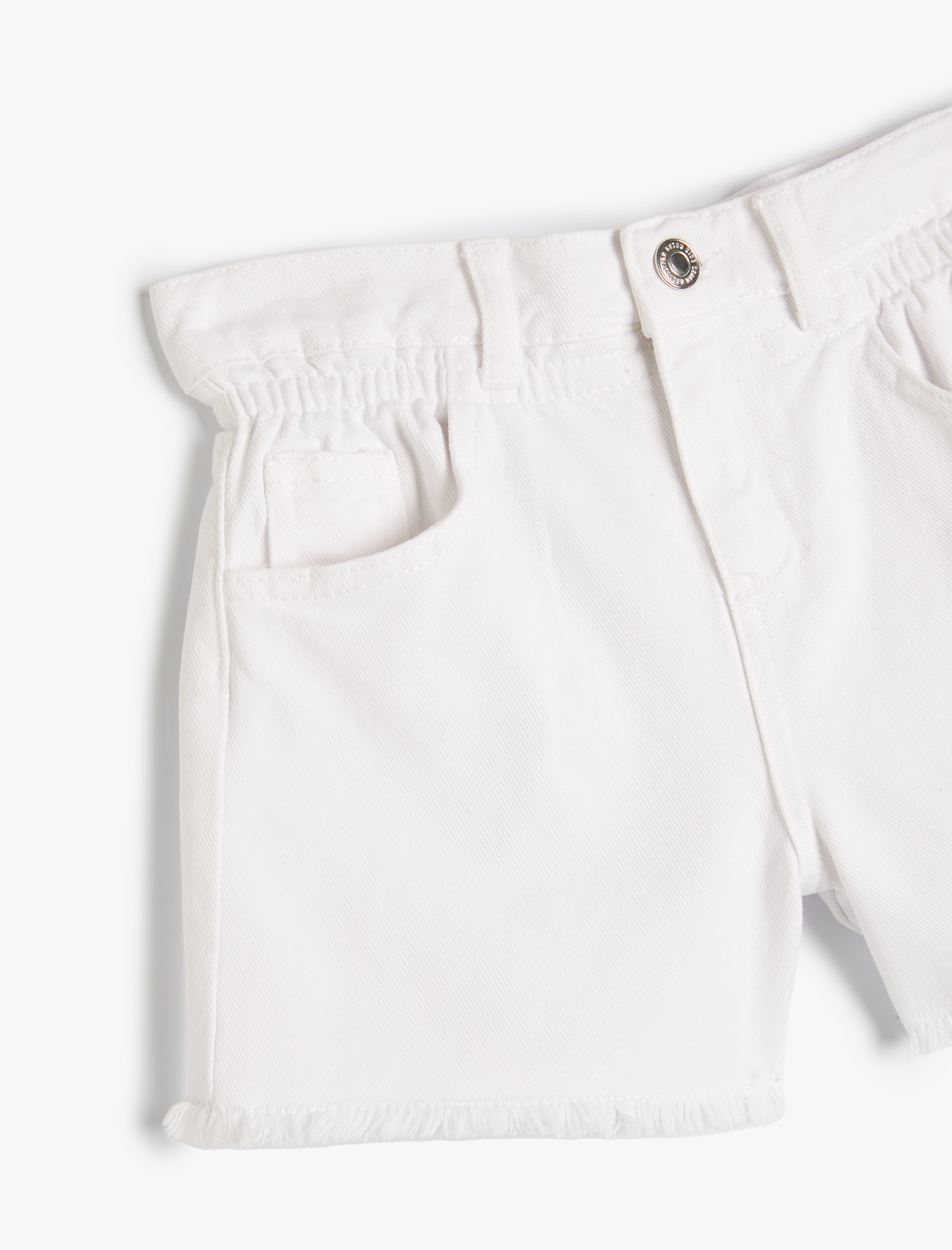  Kız Çocuk Kot Şort Püsküllü Beli Lastikli Cepli Pamuklu
