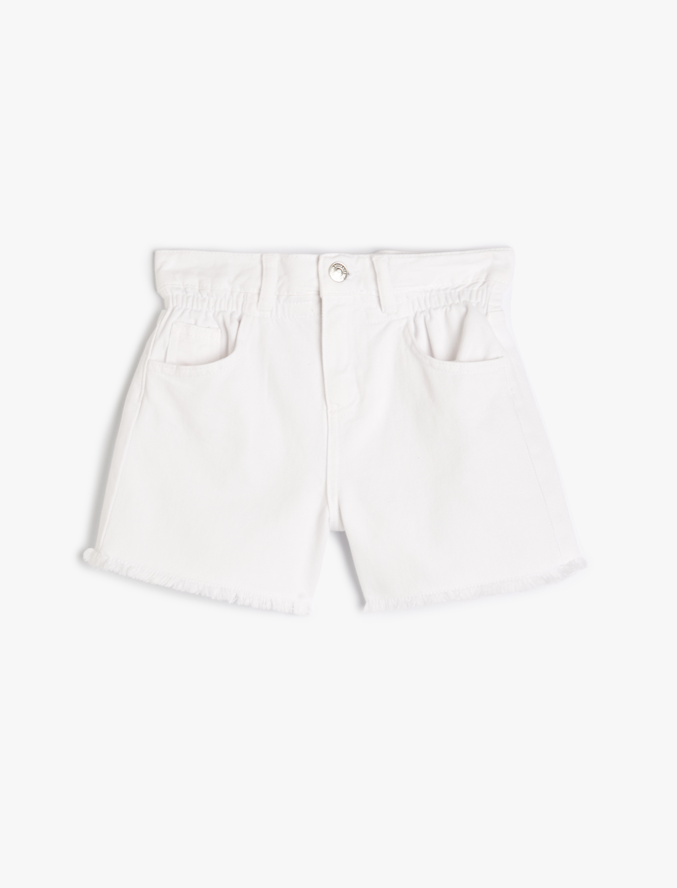  Kız Çocuk Kot Şort Püsküllü Beli Lastikli Cepli Pamuklu