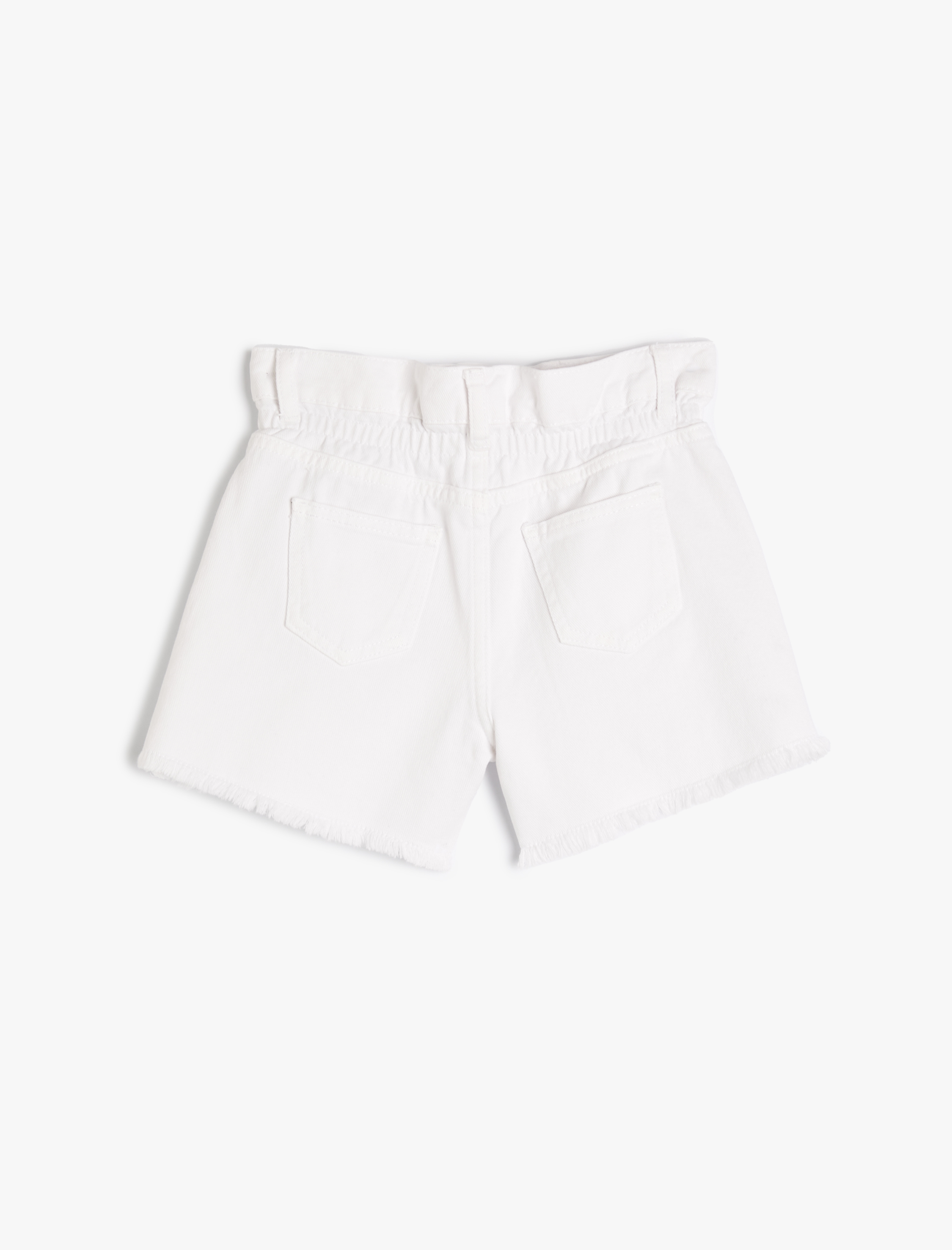  Kız Çocuk Kot Şort Püsküllü Beli Lastikli Cepli Pamuklu