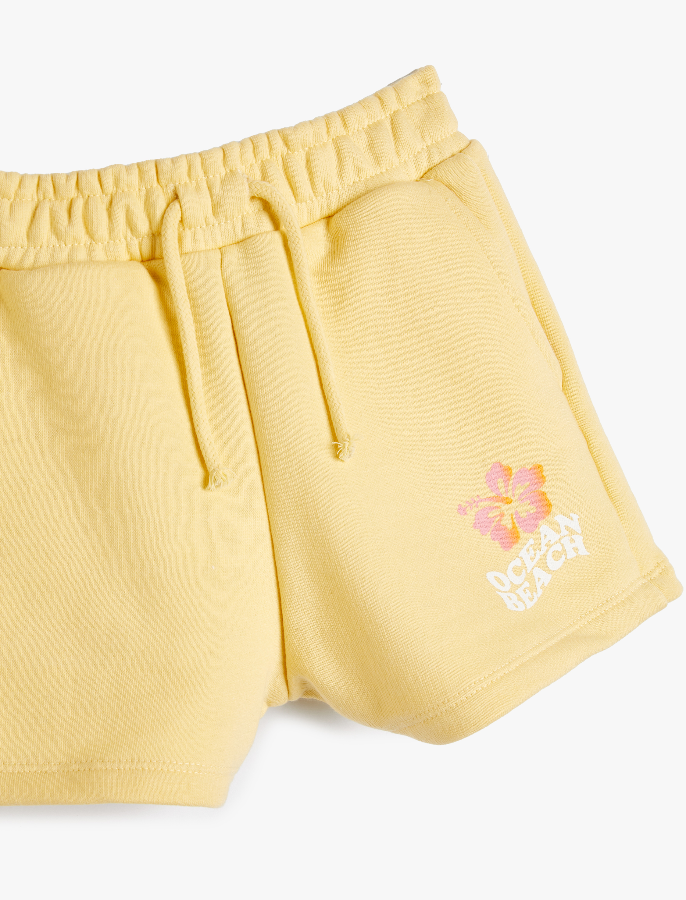  Kız Çocuk Şort Beli Bağlamalı Lastikli Cepli Çiçek Baskı Detaylı