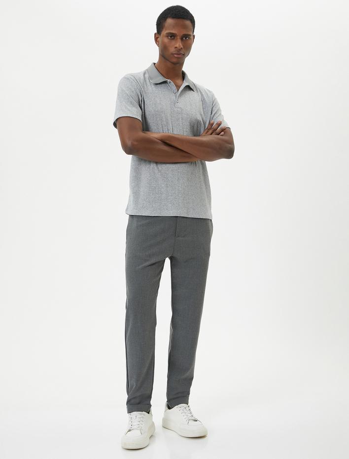  Polo Tişört Yaka Detaylı Düğmeli Kısa Kollu Dokulu