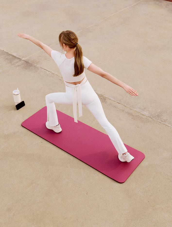 Yüksek Bel İspanyol Paça Spor Tayt Yoga Yırtmaç Detaylı Slim Fit